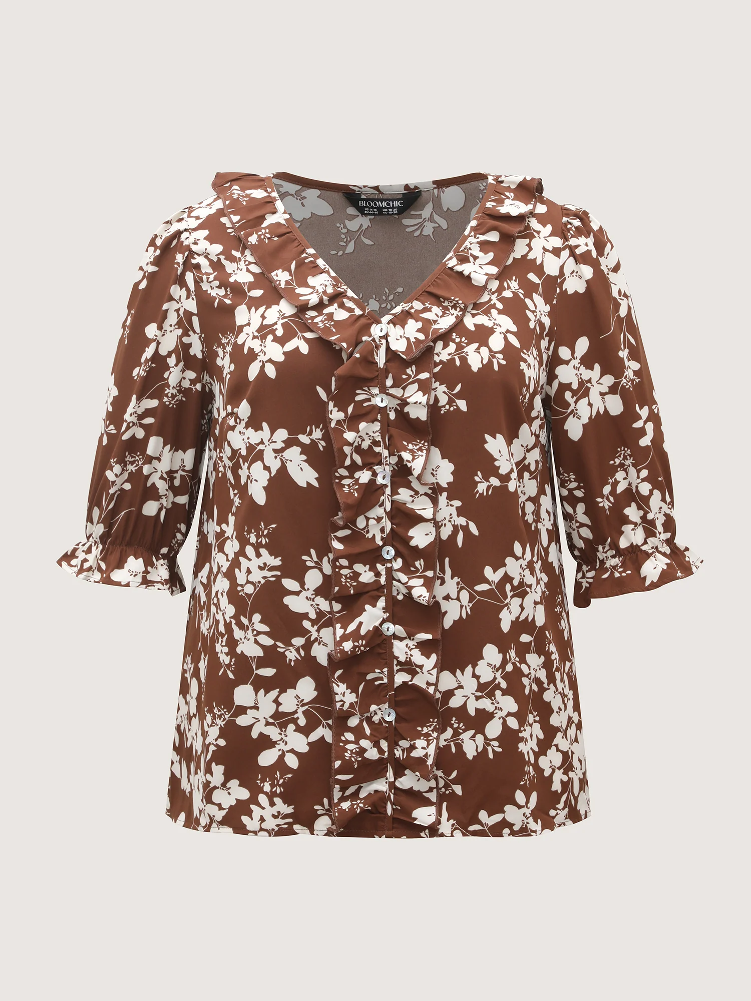 Fall Silhouette Florals Button Ruffled Blouse - Image 7
