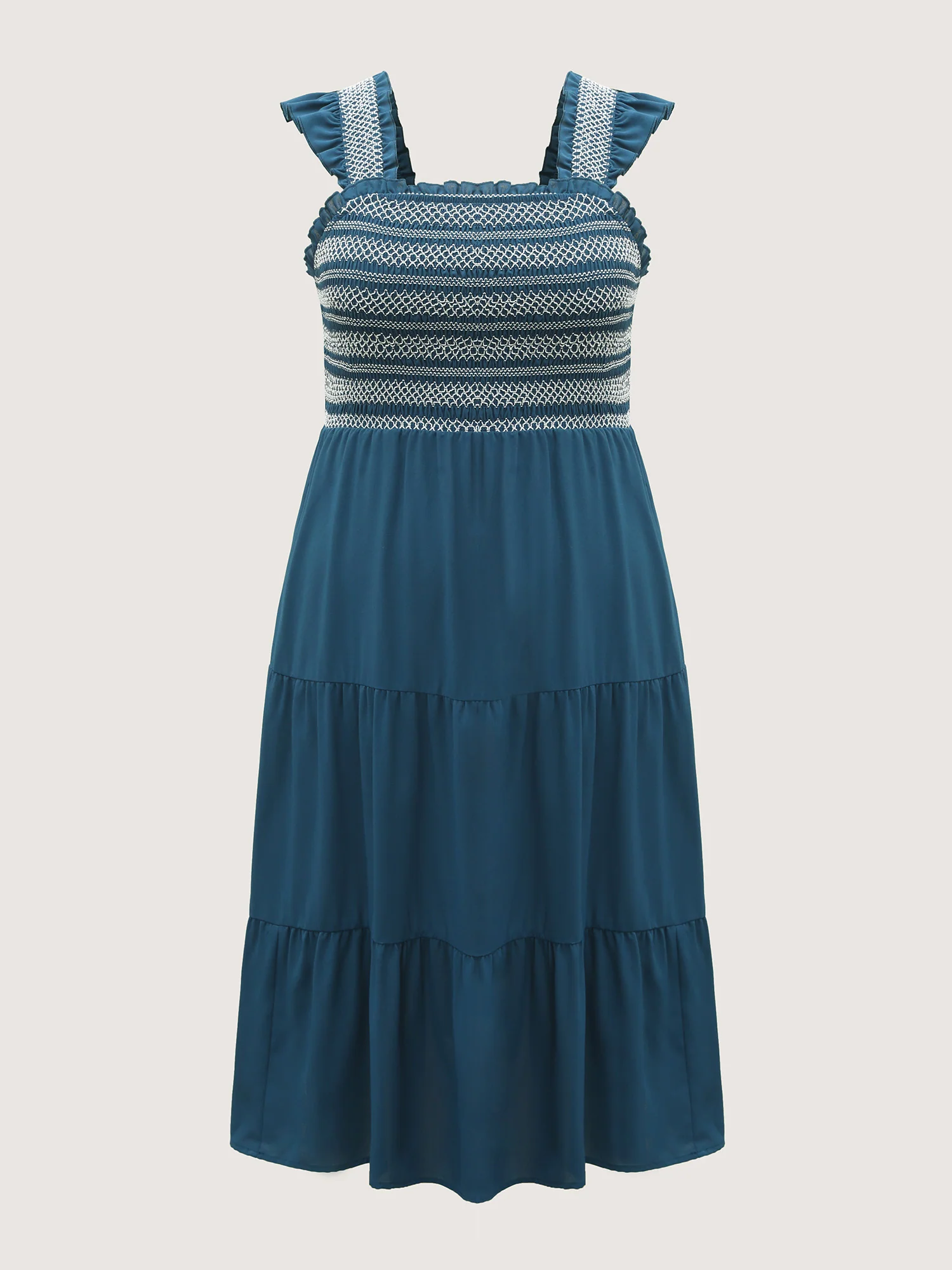Fancy Shirred Flutter Tiered Pockets Midi Dress - Image 7