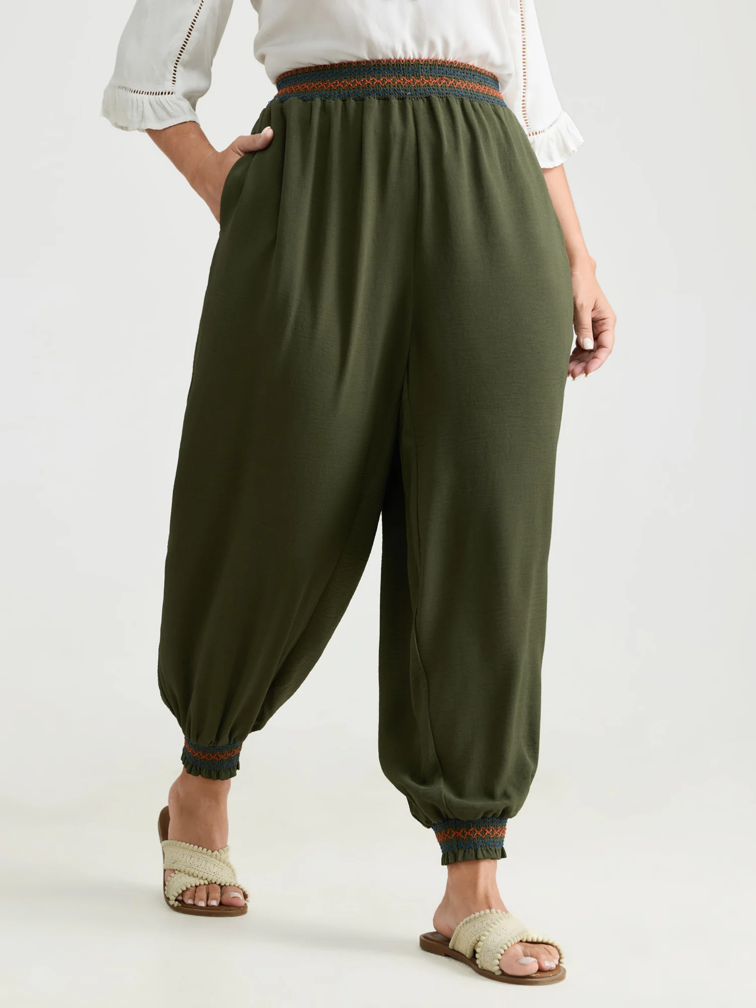 Fancy Shirred Waistband Jogger Pants - Image 2