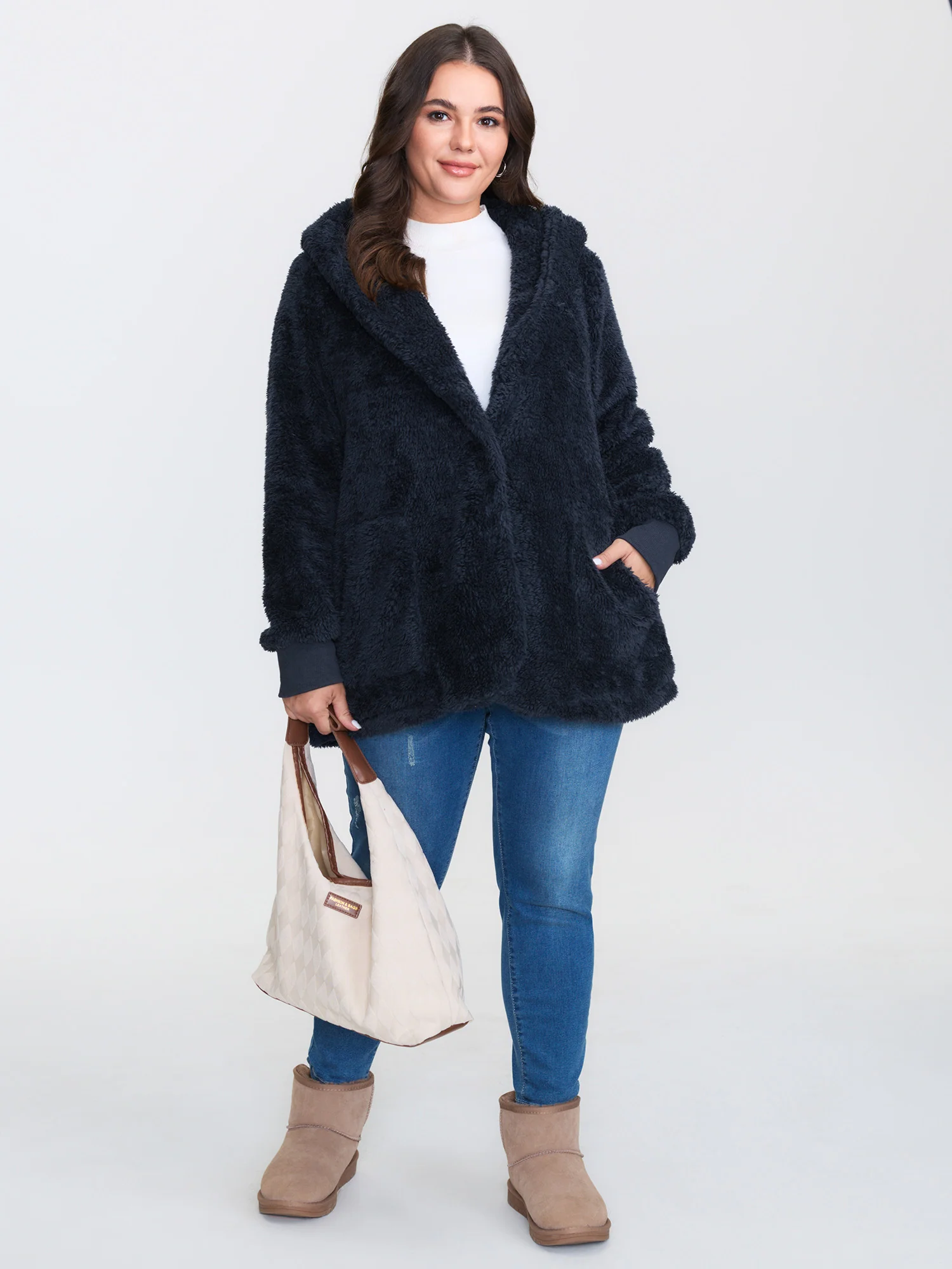 Faux Fur Hooded Pockets Jacket - Image 3