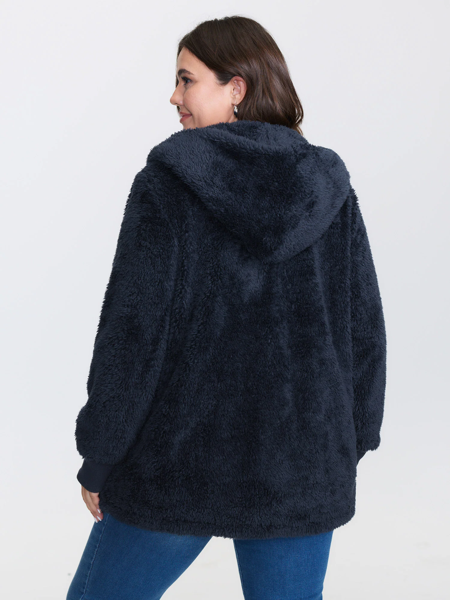 Faux Fur Hooded Pockets Jacket - Image 4