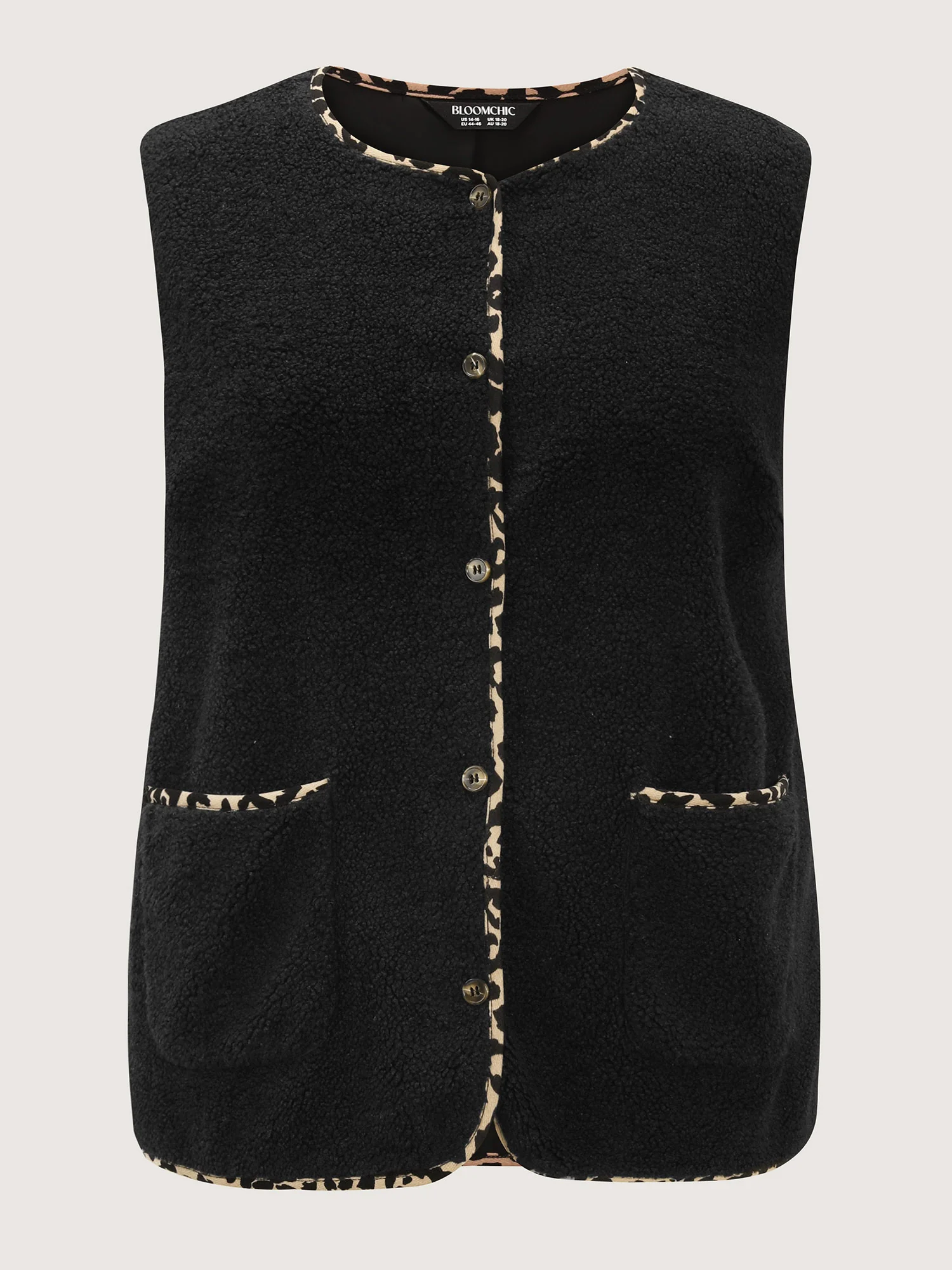 Faux Shearling Patchwork Leopard Edge Vest - Image 8