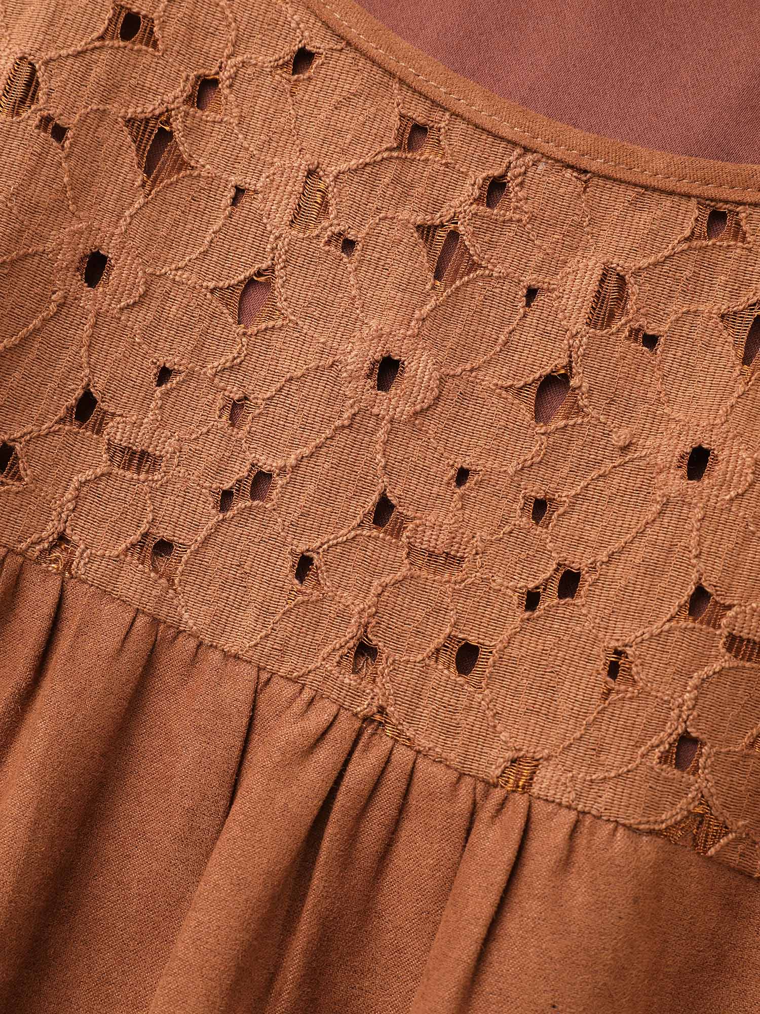 Faux Suede Lace Panel Lantern Sleeve Dress - Image 7