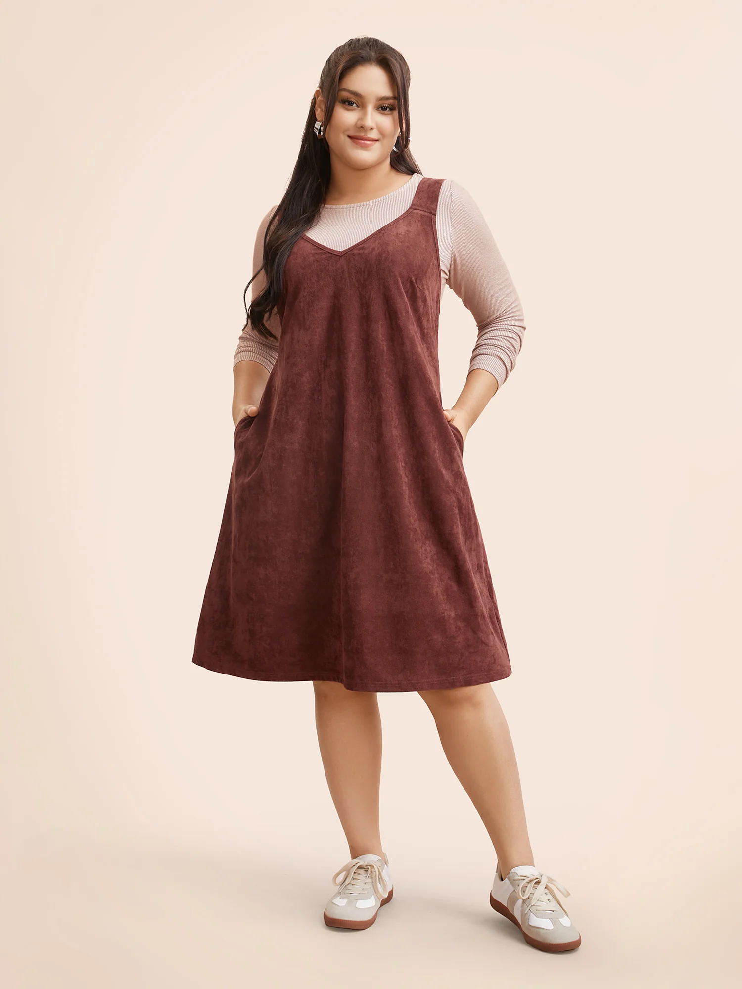Faux Suede Pocket Overall Dress - Image 3