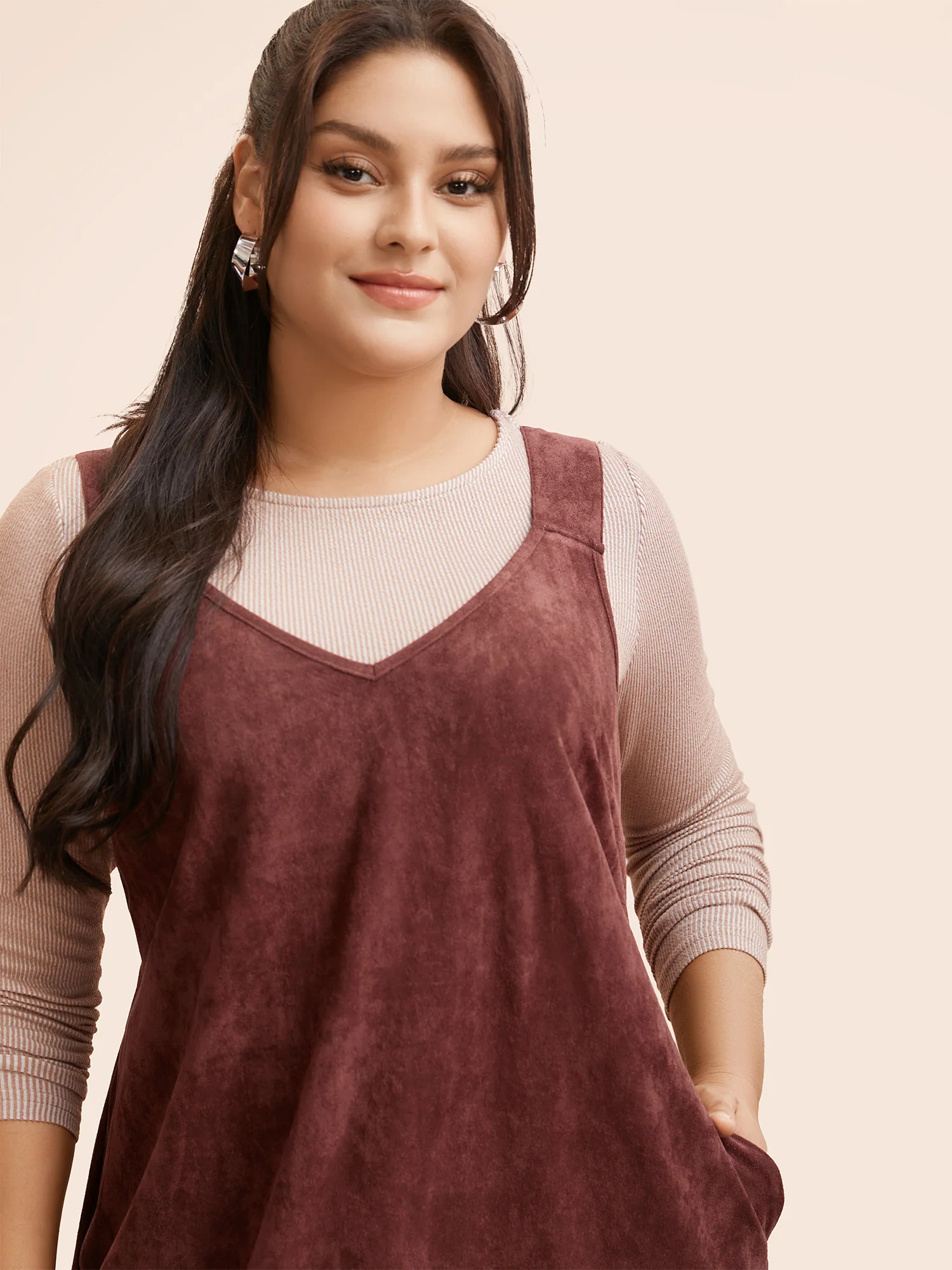 Faux Suede Pocket Overall Dress - Image 4