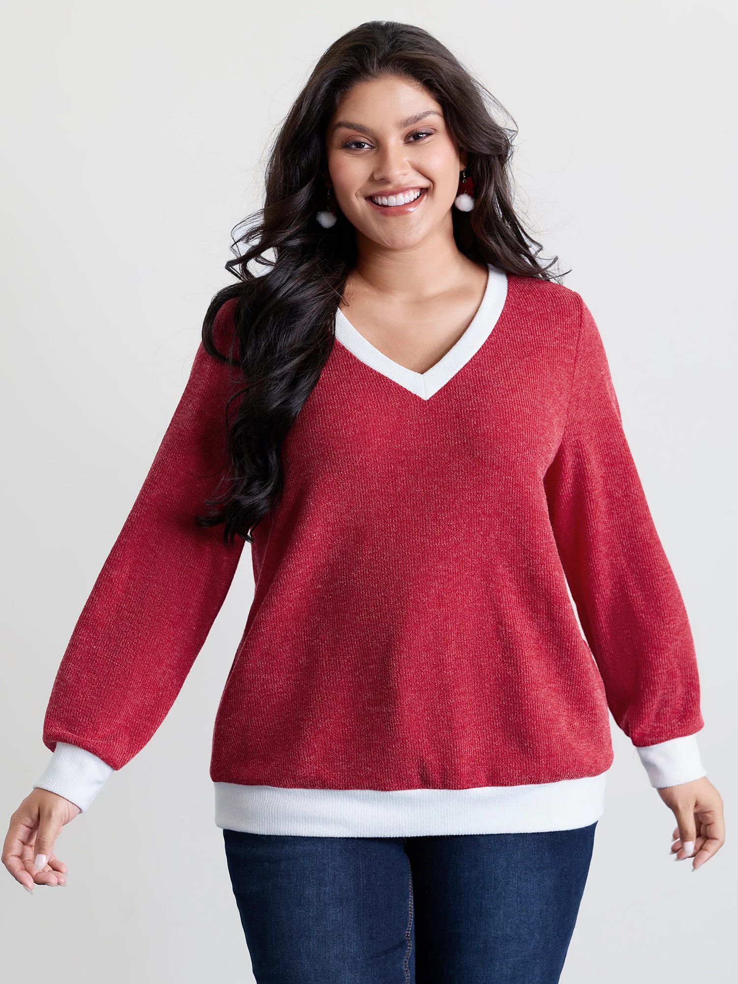 Faux-Wool Color Contrast Sweatshirt - Image 3