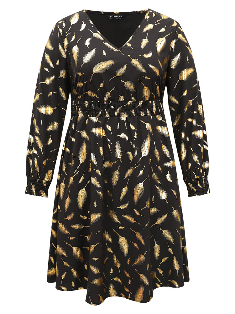 Feather Glitter Shirred Elastic Cuffs Dress - Image 5