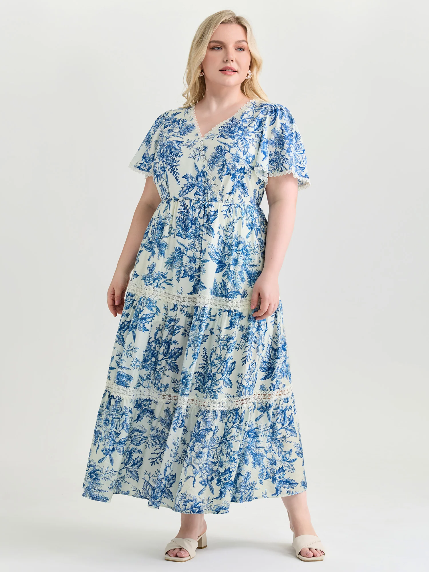 Femme Floral Print Lace Trim Maxi Dress - Image 3