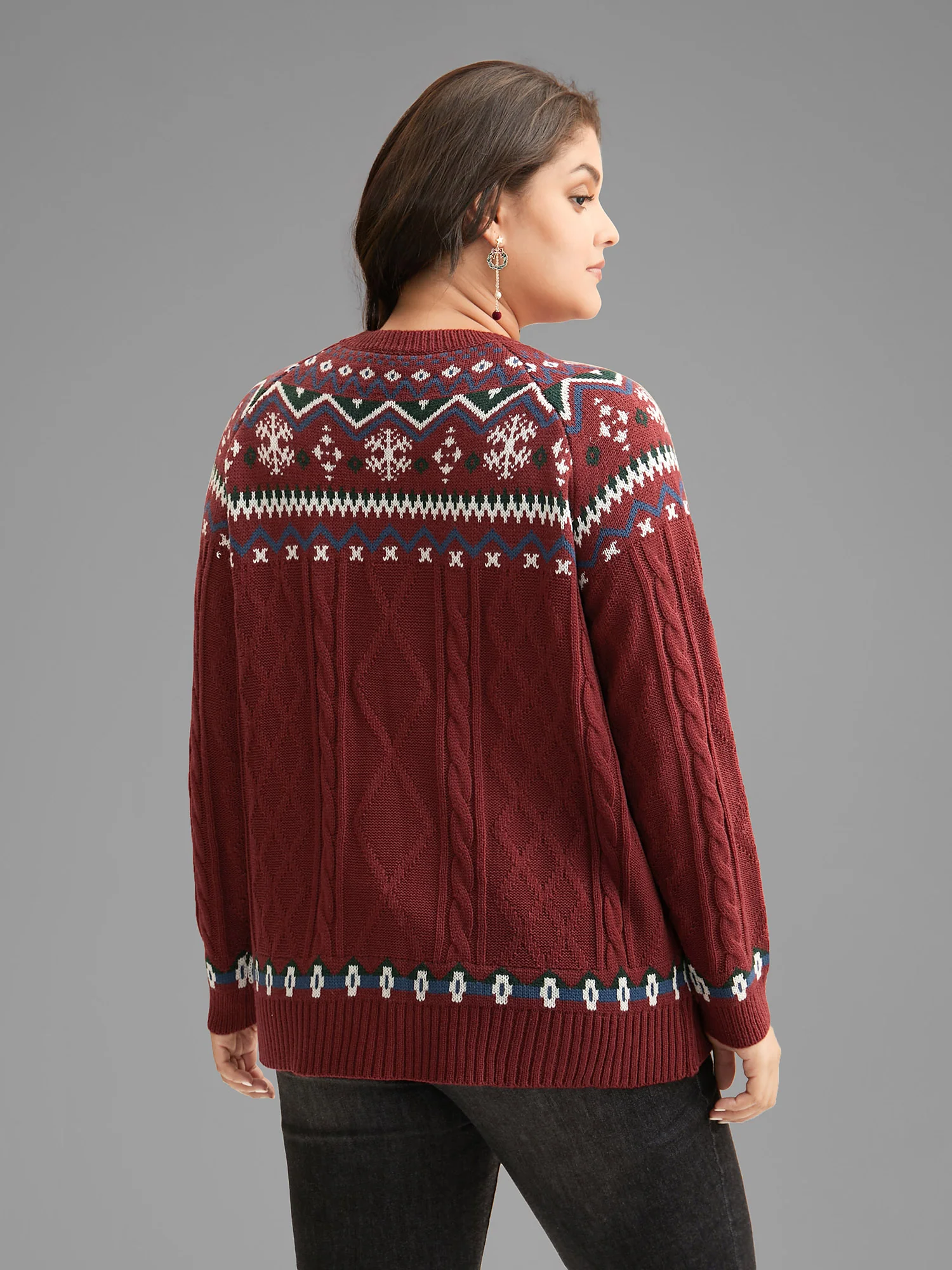 Festive Fair Isle Cable Knit Pullover - Image 5