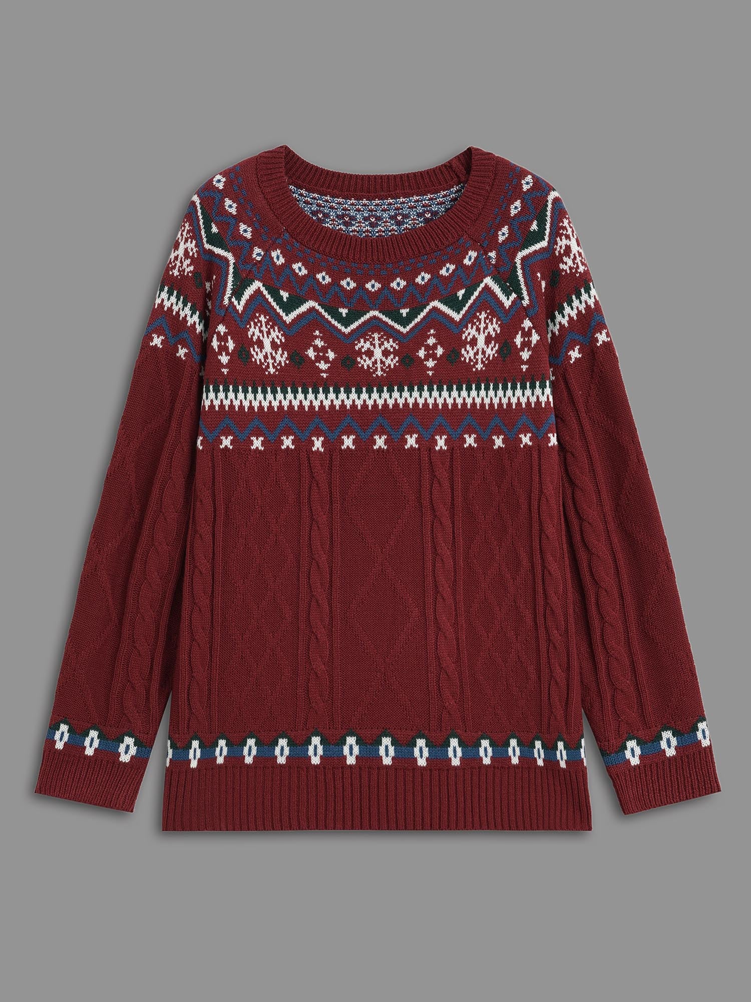 Festive Fair Isle Cable Knit Pullover - Image 8