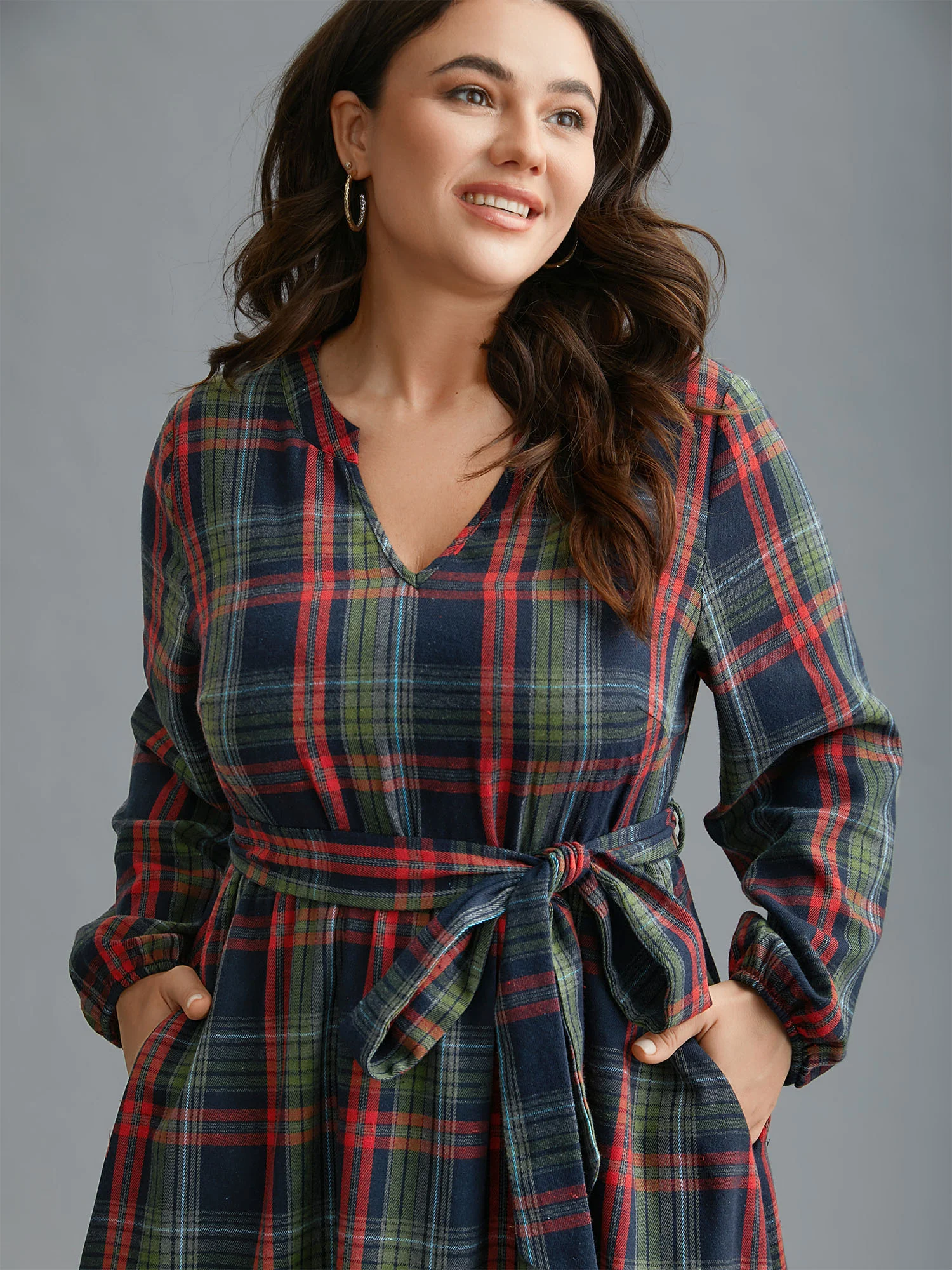 Festive Notched Collar Plaid Dress - Image 14
