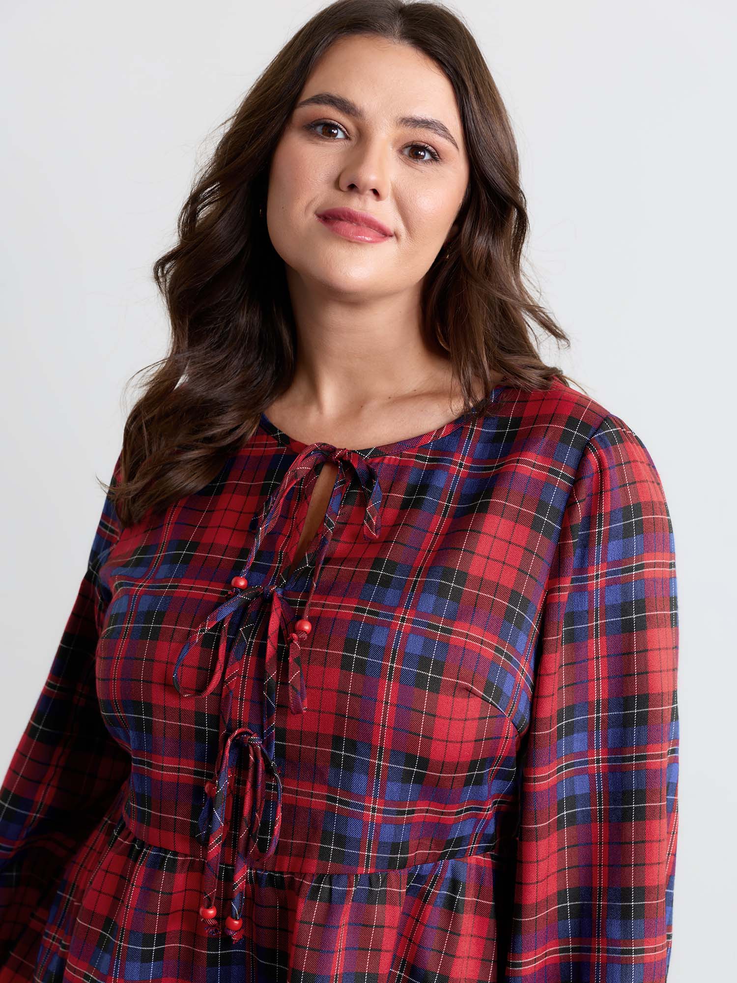 Festive Plaid Bowknots Adjustable Blouse - Image 2