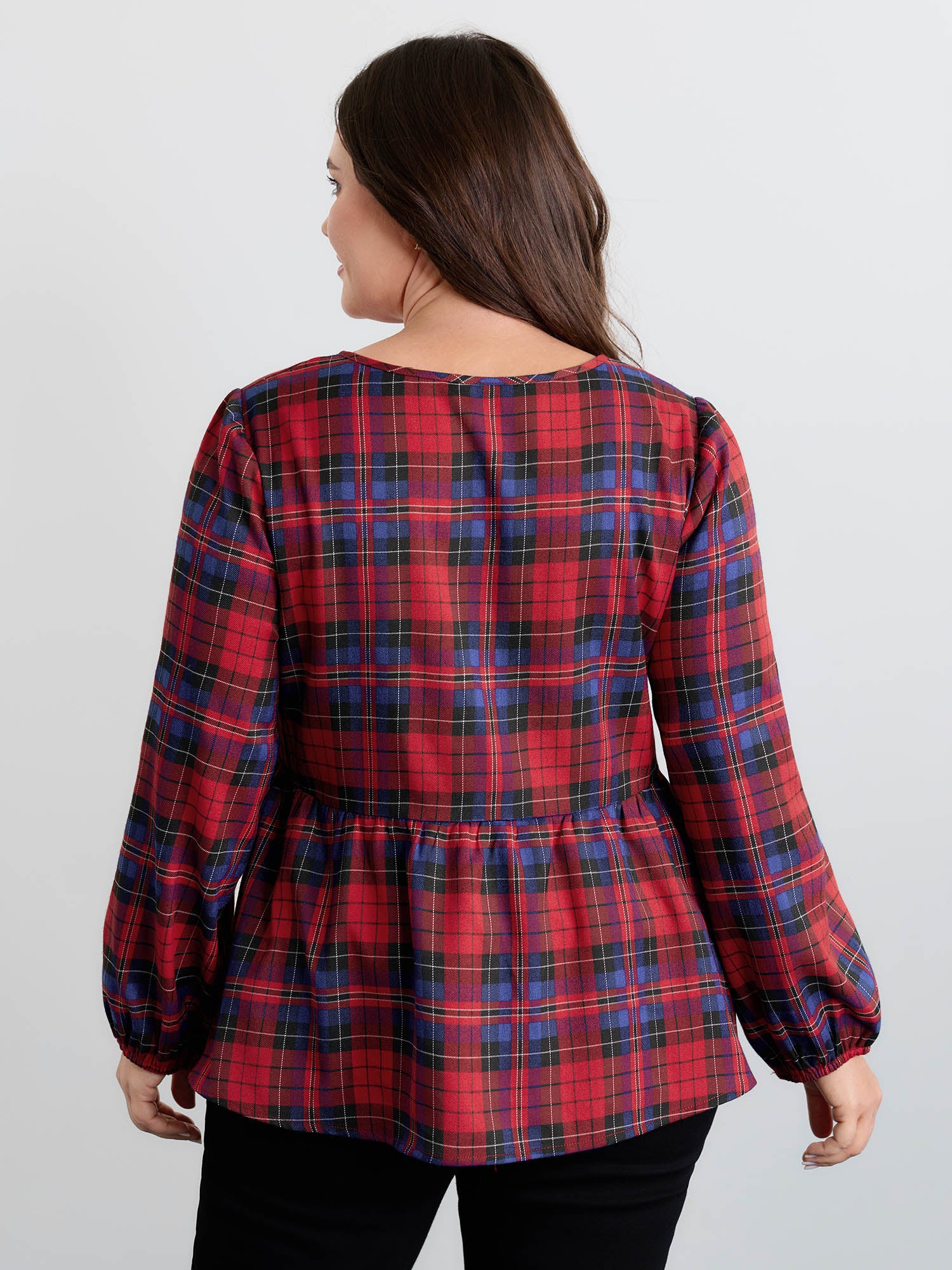 Festive Plaid Bowknots Adjustable Blouse - Image 4