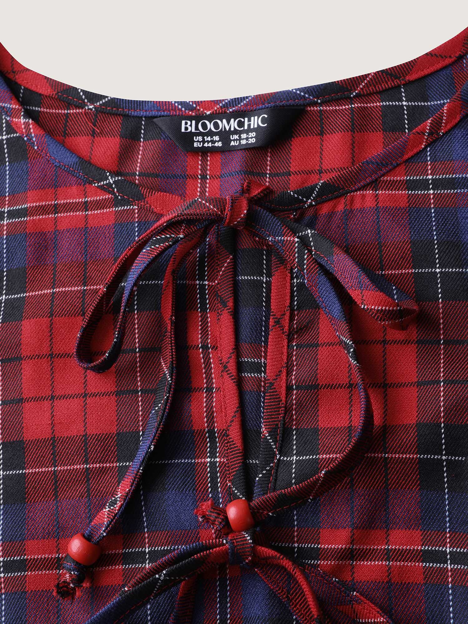 Festive Plaid Bowknots Adjustable Blouse - Image 5