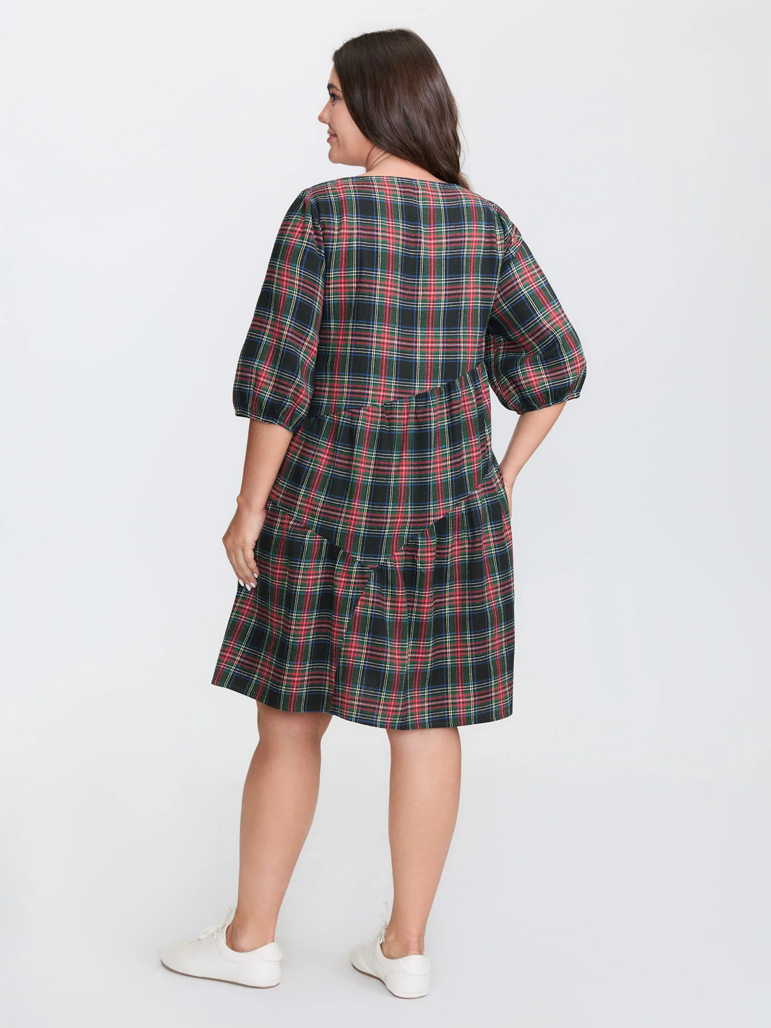 Festive Plaid Wavy Trim Mini Dress - Image 12