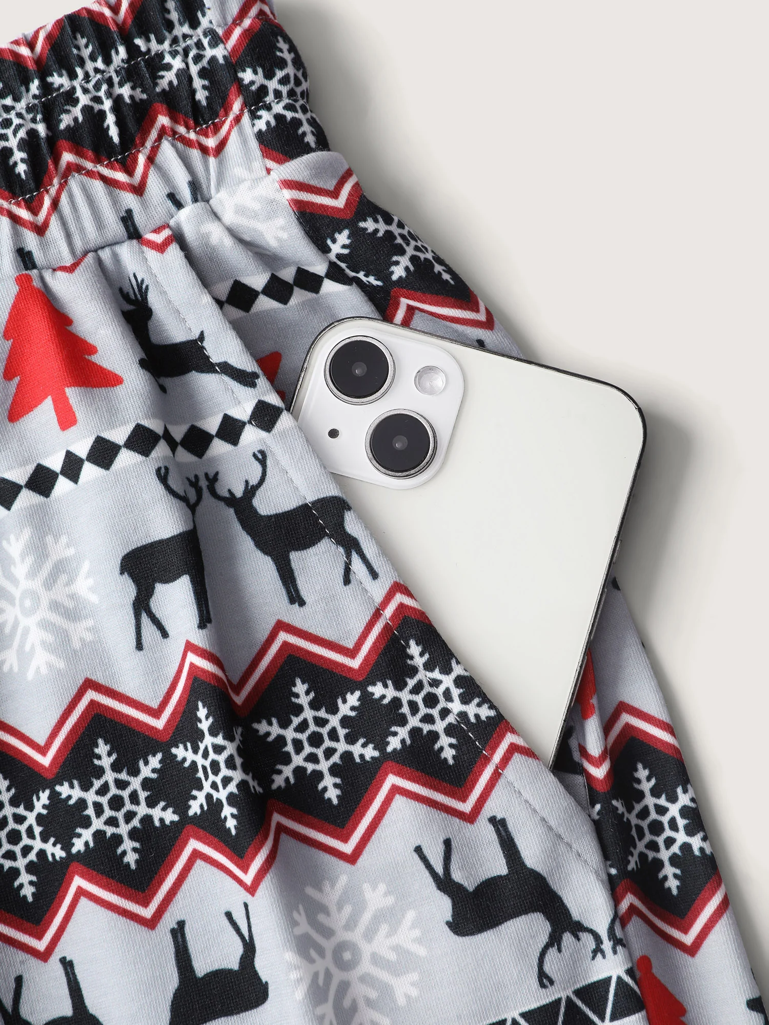 Festive Print Color Contrast Drawstring Lounge Bottoms - Image 7