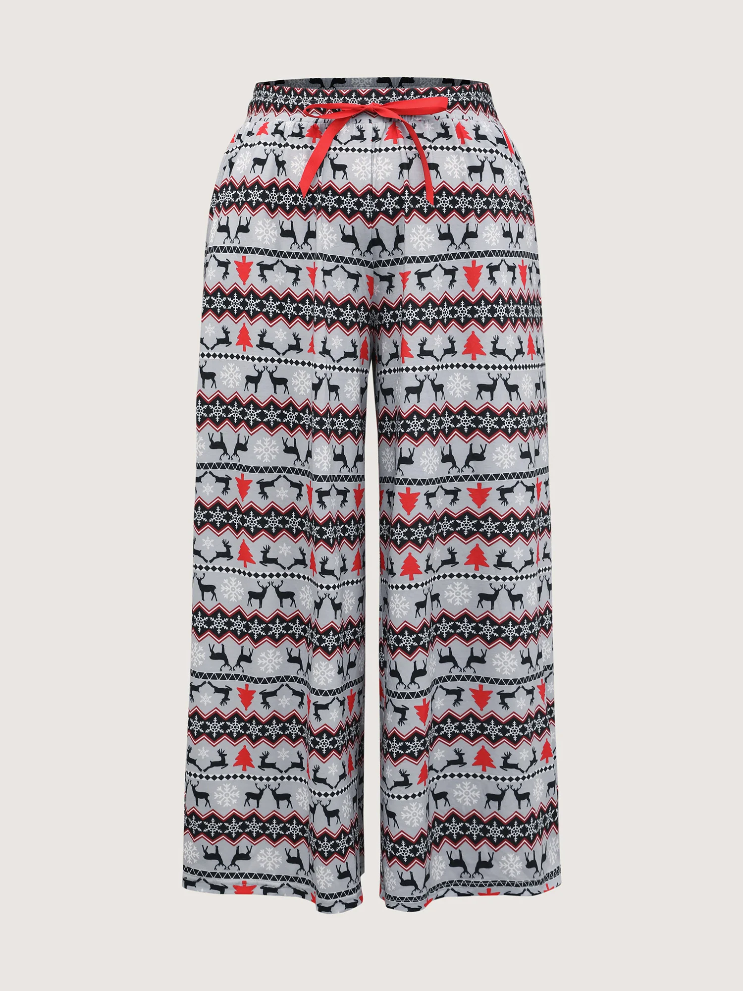Festive Print Color Contrast Drawstring Lounge Bottoms - Image 8