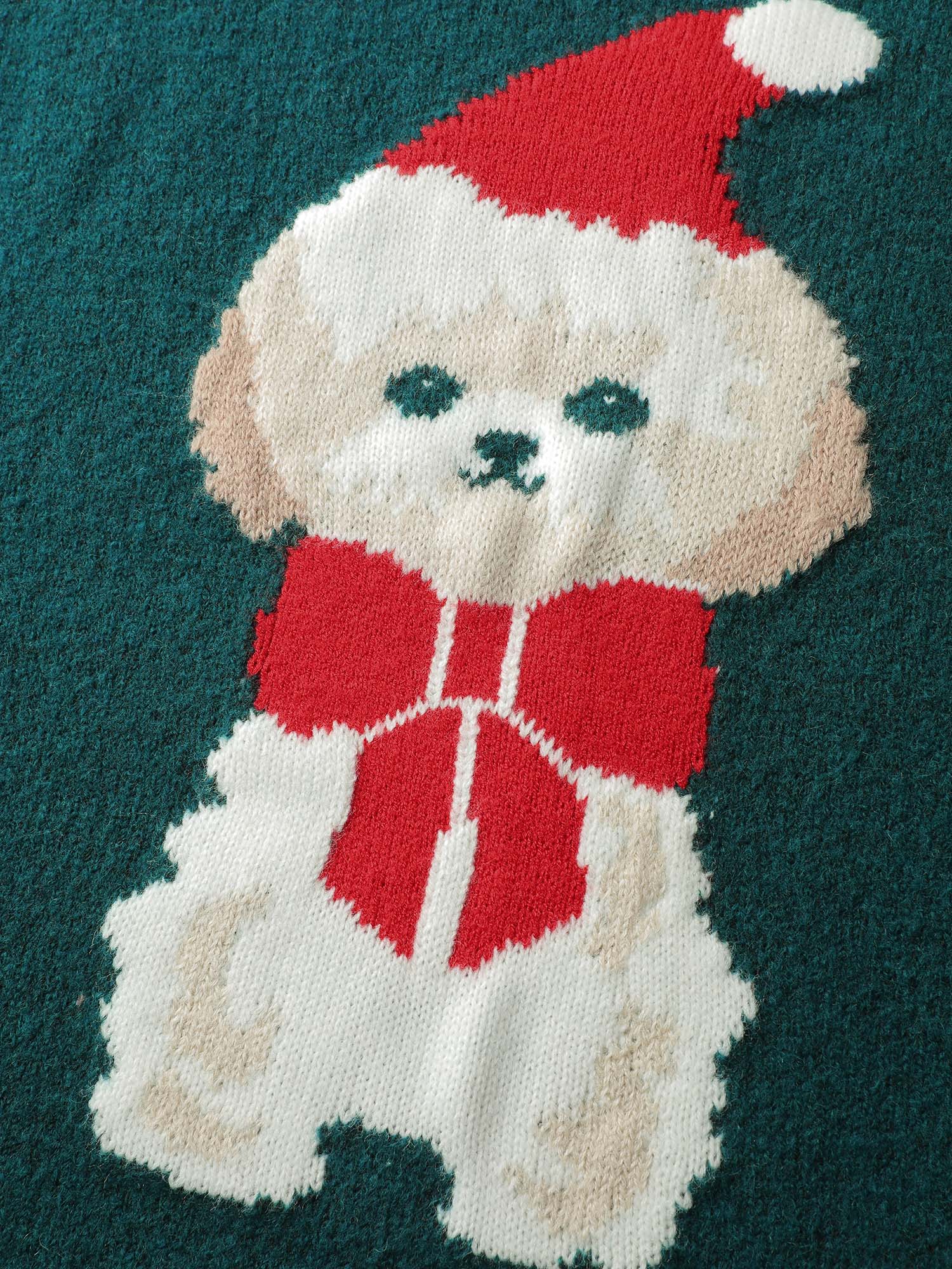 Festive Puppy Jacquard Pattern Pullover - Image 6