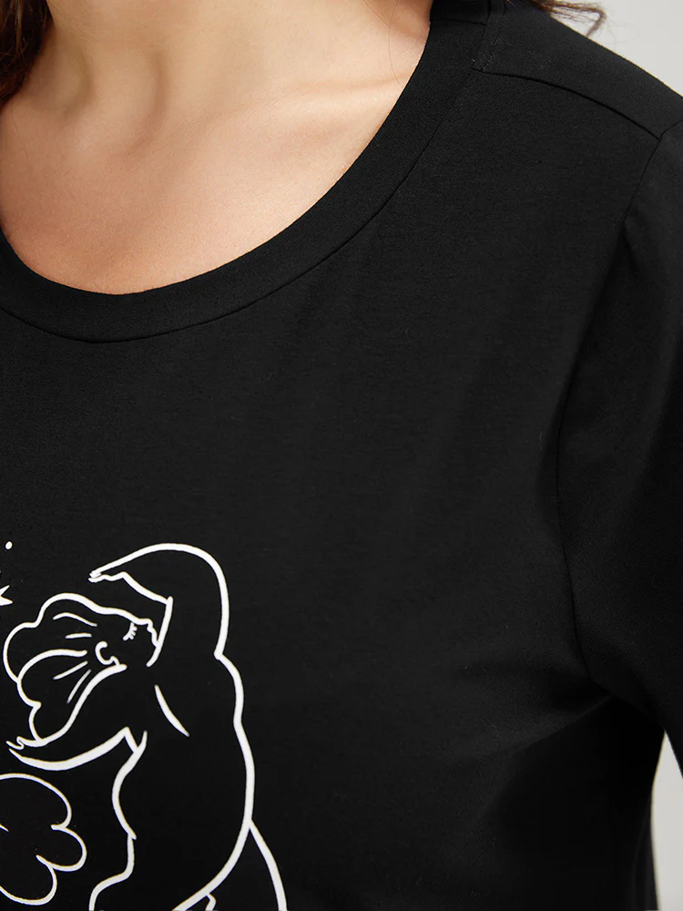 Figure & Letter Print Slightly Stretchy Zodiac T-shirt - Image 7