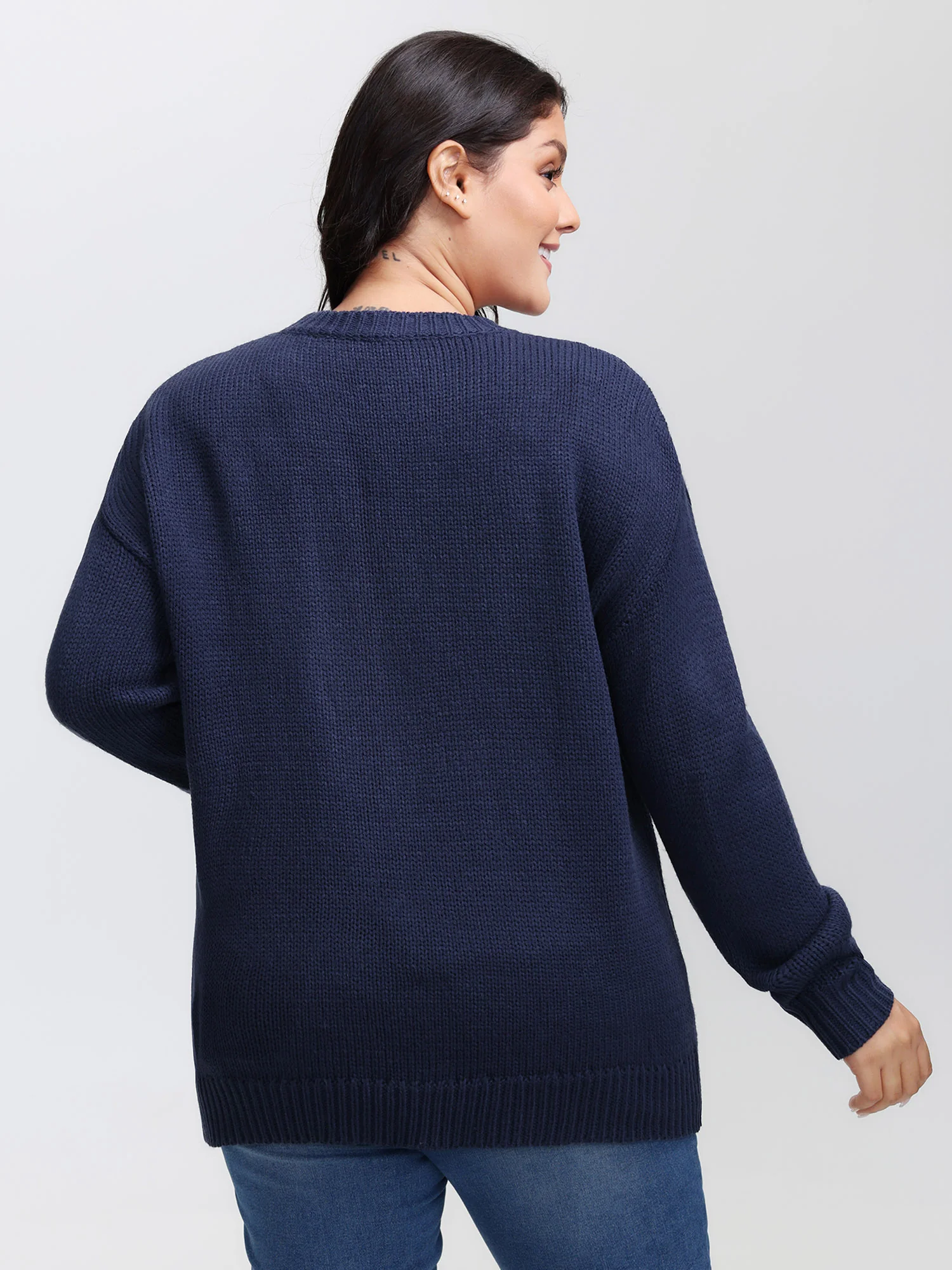 Fish Jacquard Print Round Neck Pullover - Image 4