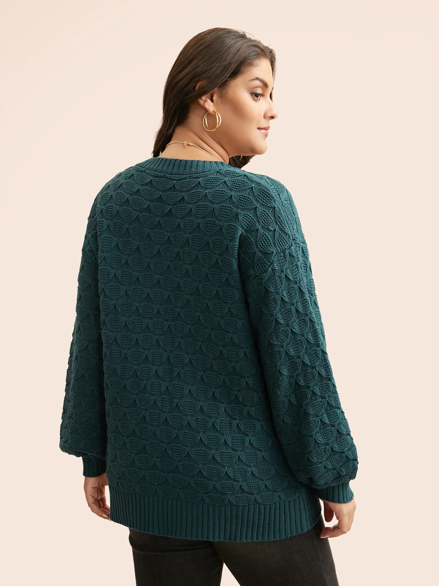 Fish Scale Texture Drop Shoulder Pullover - Image 2