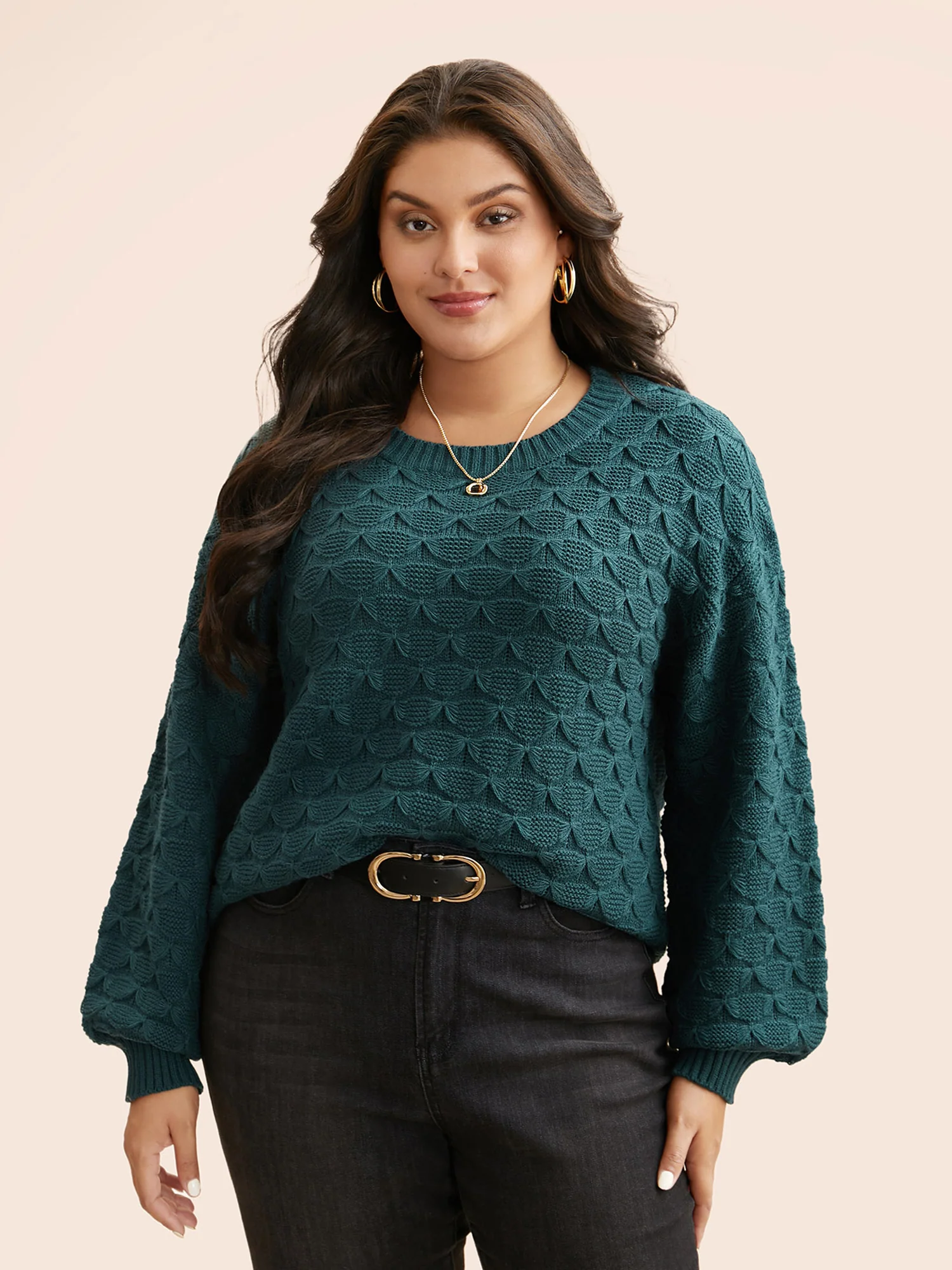 Fish Scale Texture Drop Shoulder Pullover - Image 3