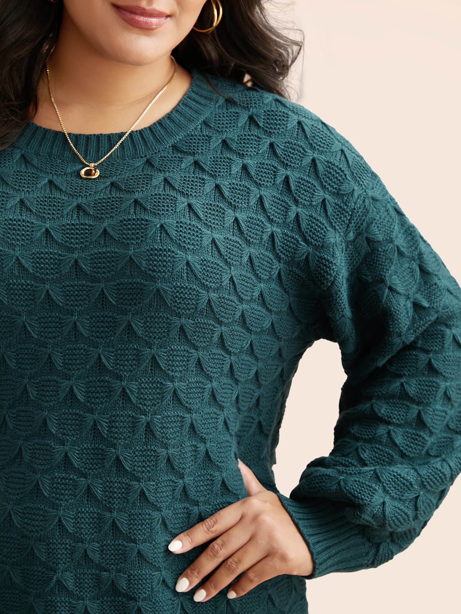 Fish Scale Texture Drop Shoulder Pullover - Image 5