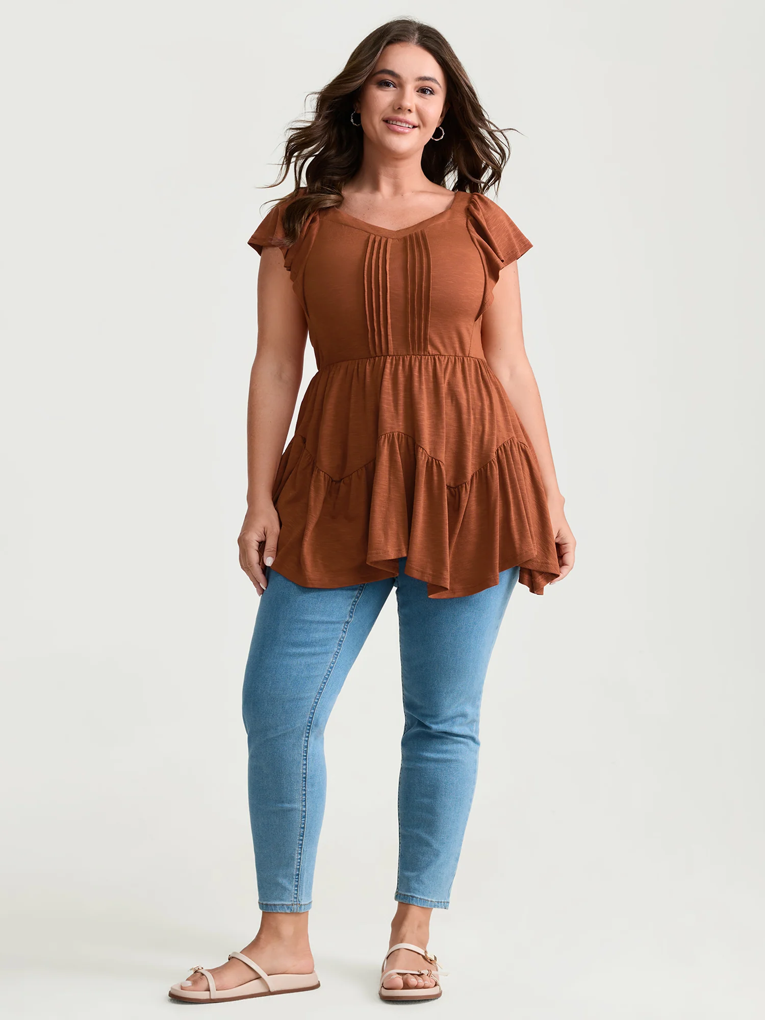 Fit And Flare Flutter Sleeve Shirred Top - Image 2