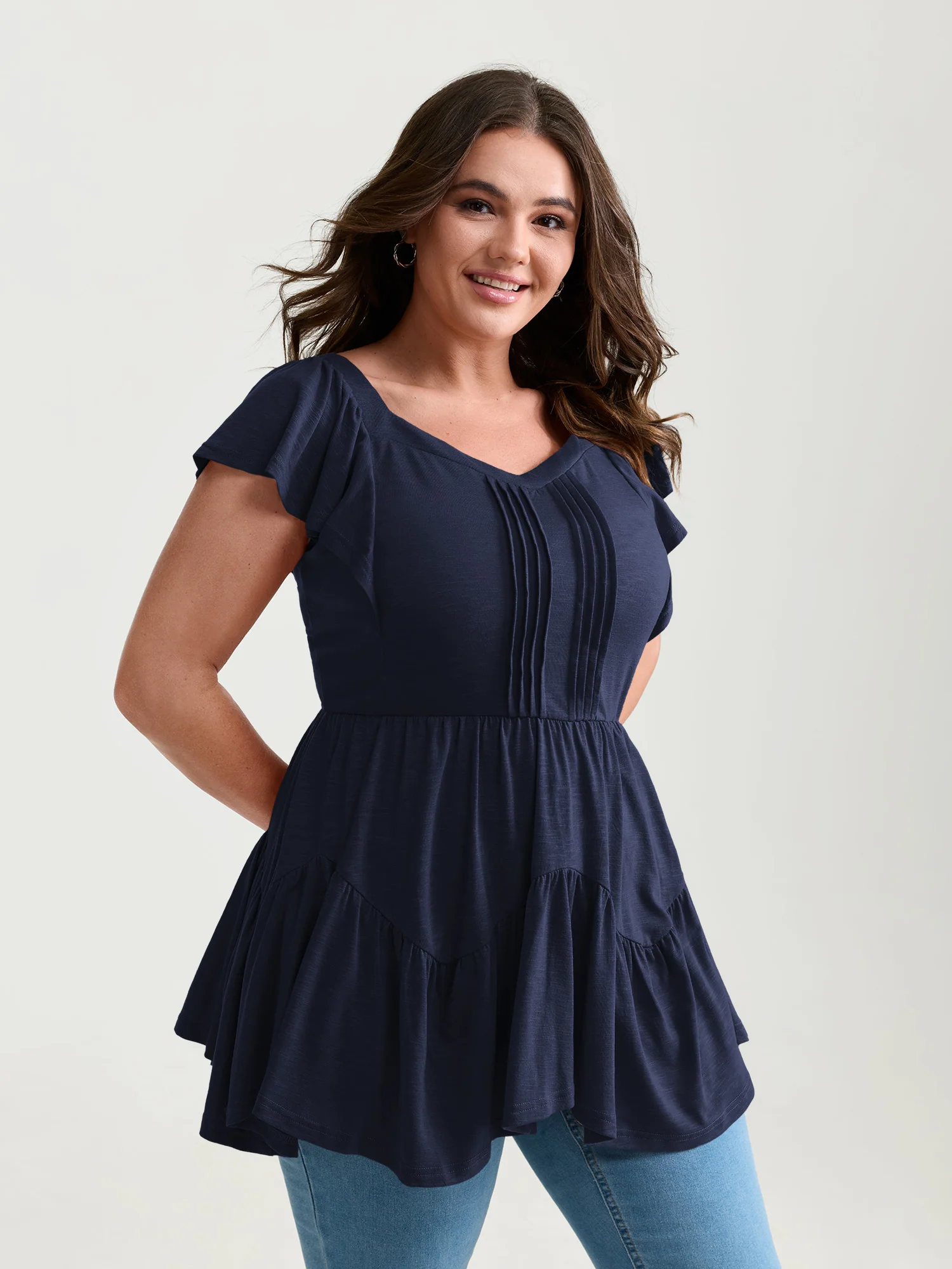 Fit And Flare Flutter Sleeve Shirred Top - Image 8
