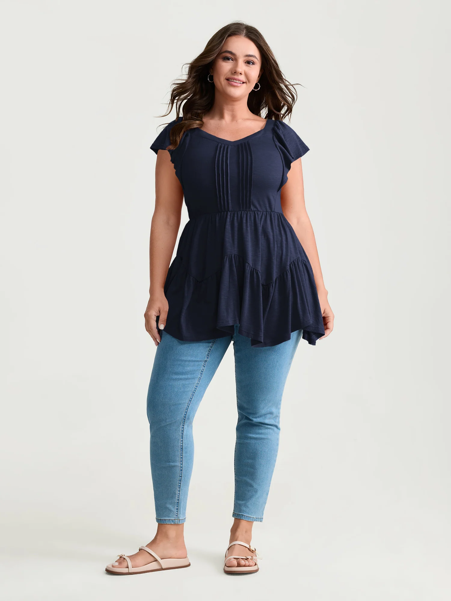 Fit And Flare Flutter Sleeve Shirred Top - Image 9