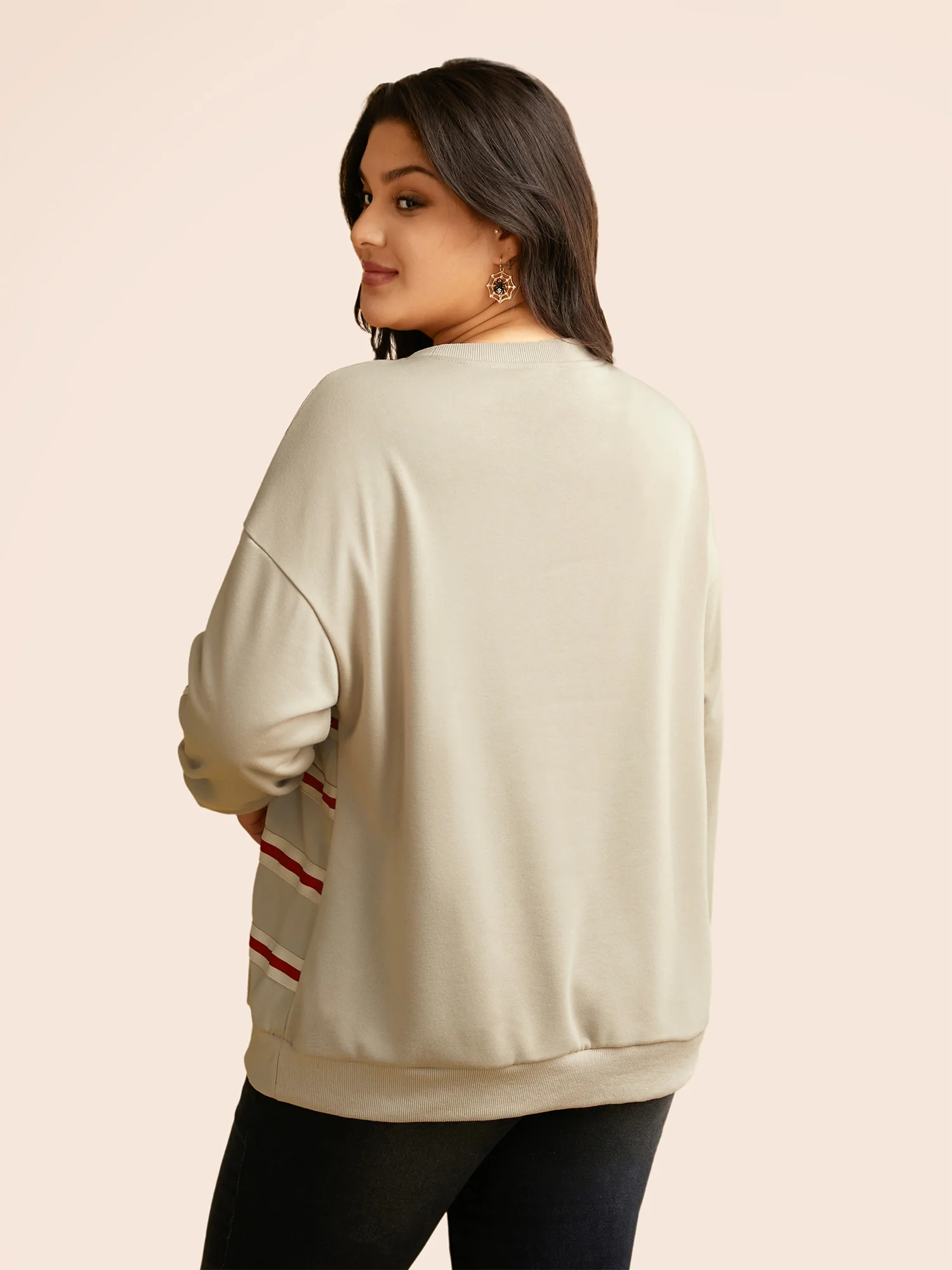Flag And Denim Spliced Crew Neck Sweatshirt - Image 4