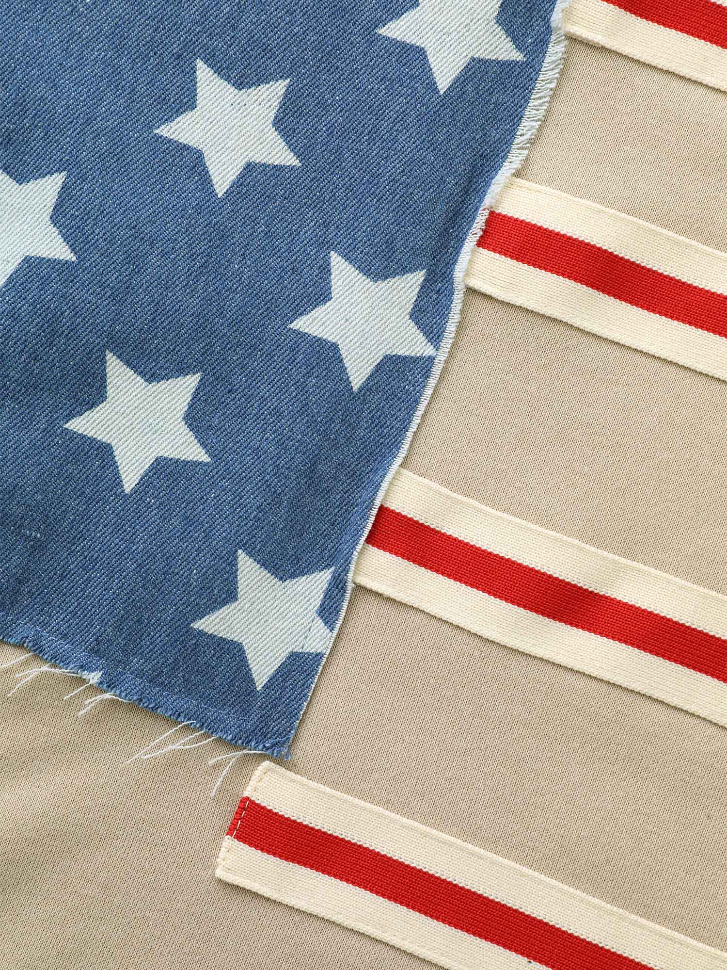 Flag And Denim Spliced Crew Neck Sweatshirt - Image 5