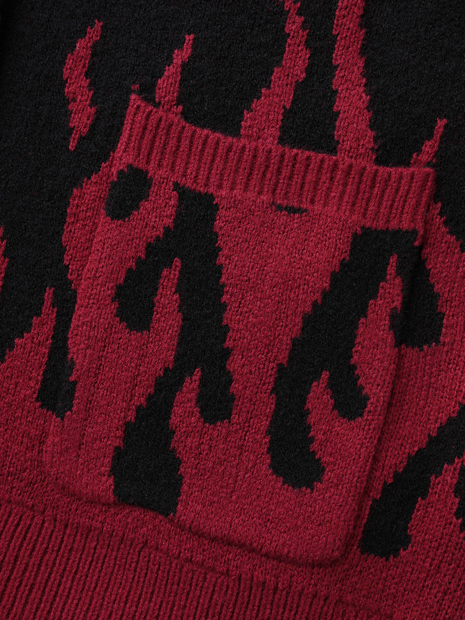 Flame Pattern Ribbed Hem Pockets Knit Cardigan - Image 6