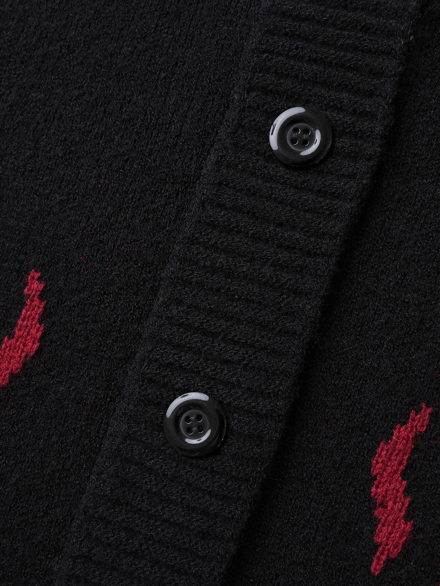 Flame Pattern Ribbed Hem Pockets Knit Cardigan - Image 7