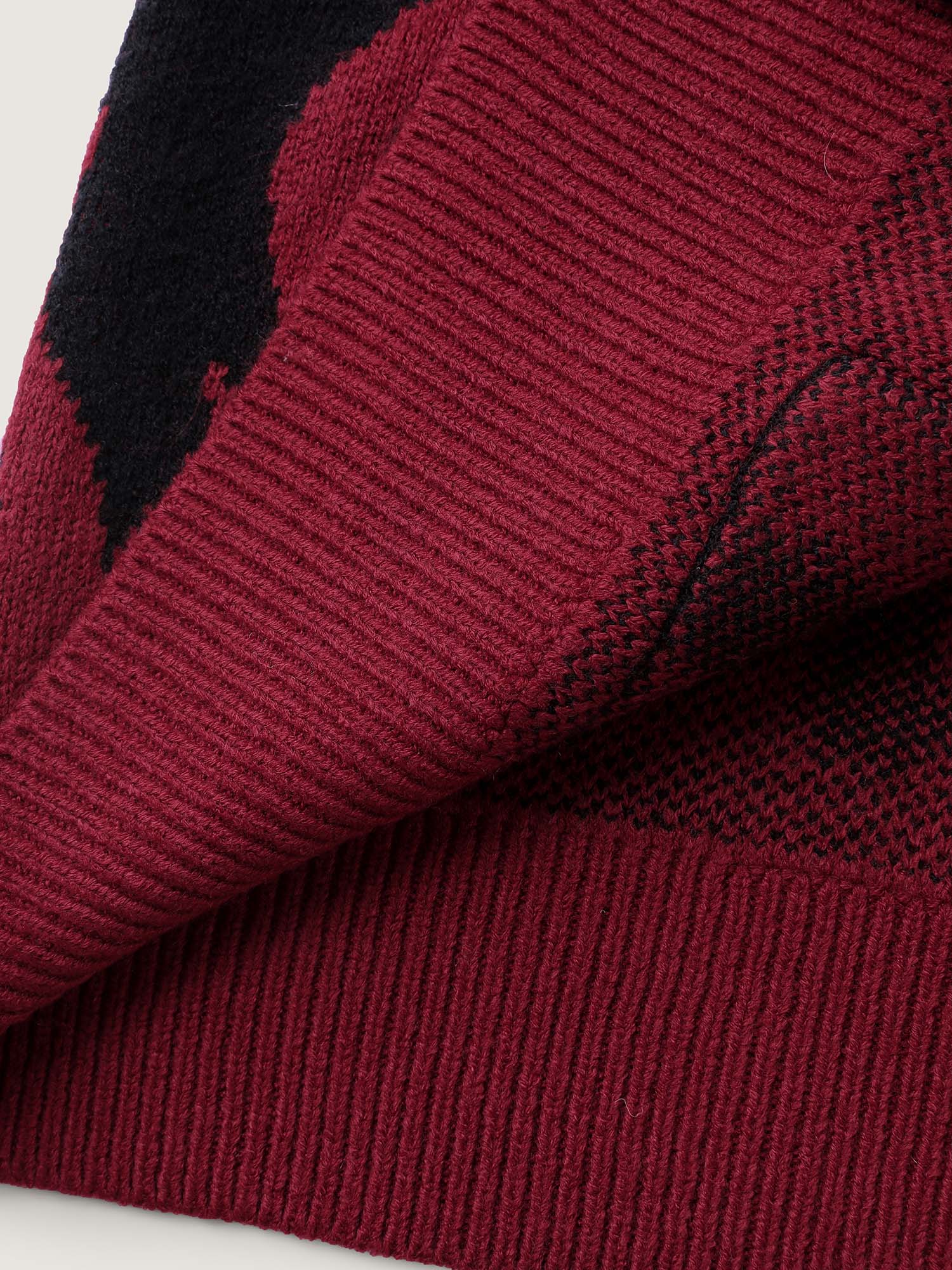 Flame Pattern Ribbed Hem Pockets Knit Cardigan - Image 8