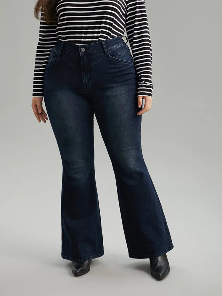 Flare Leg Very Stretchy Pleated Patchwork Jeans - Image 2