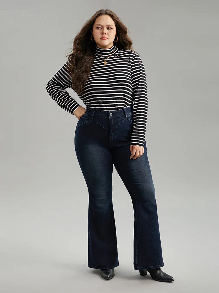 Flare Leg Very Stretchy Pleated Patchwork Jeans - Image 3