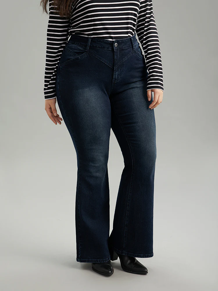 Flare Leg Very Stretchy Pleated Patchwork Jeans - Image 4