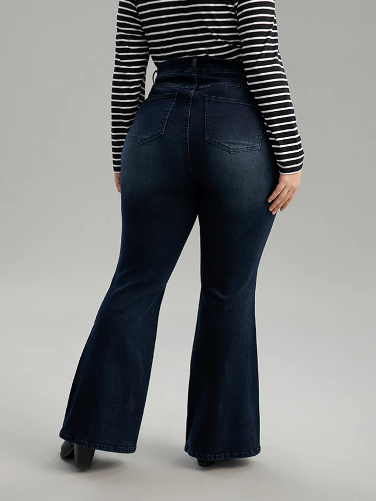 Flare Leg Very Stretchy Pleated Patchwork Jeans - Image 5
