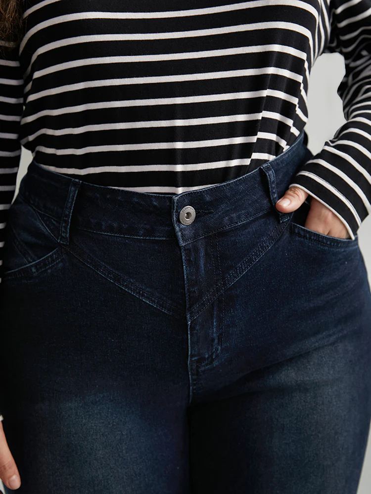 Flare Leg Very Stretchy Pleated Patchwork Jeans - Image 6