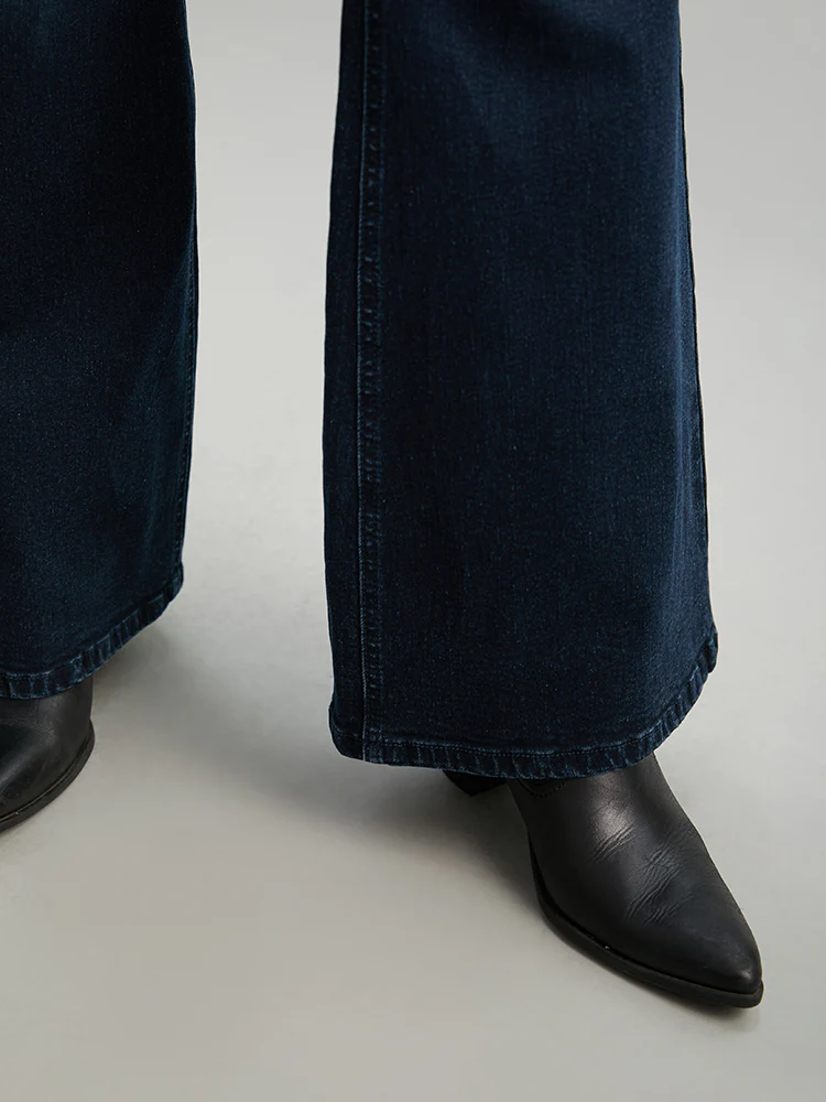 Flare Leg Very Stretchy Pleated Patchwork Jeans - Image 7