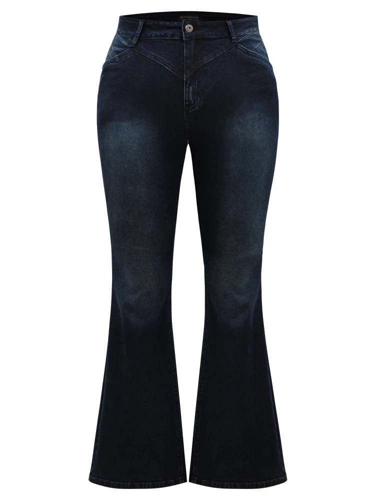 Flare Leg Very Stretchy Pleated Patchwork Jeans - Image 8