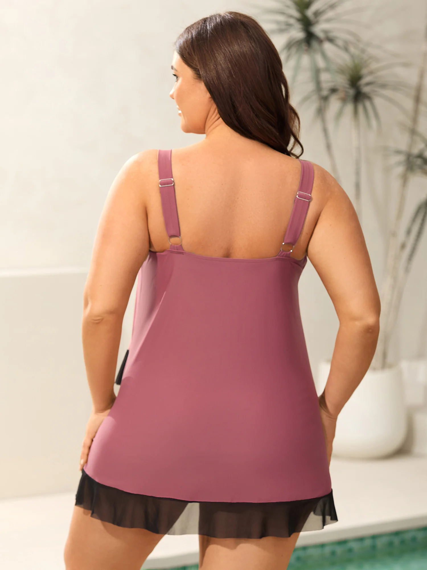 Flared Overlap Hem Round Neck Swim Top - Image 4