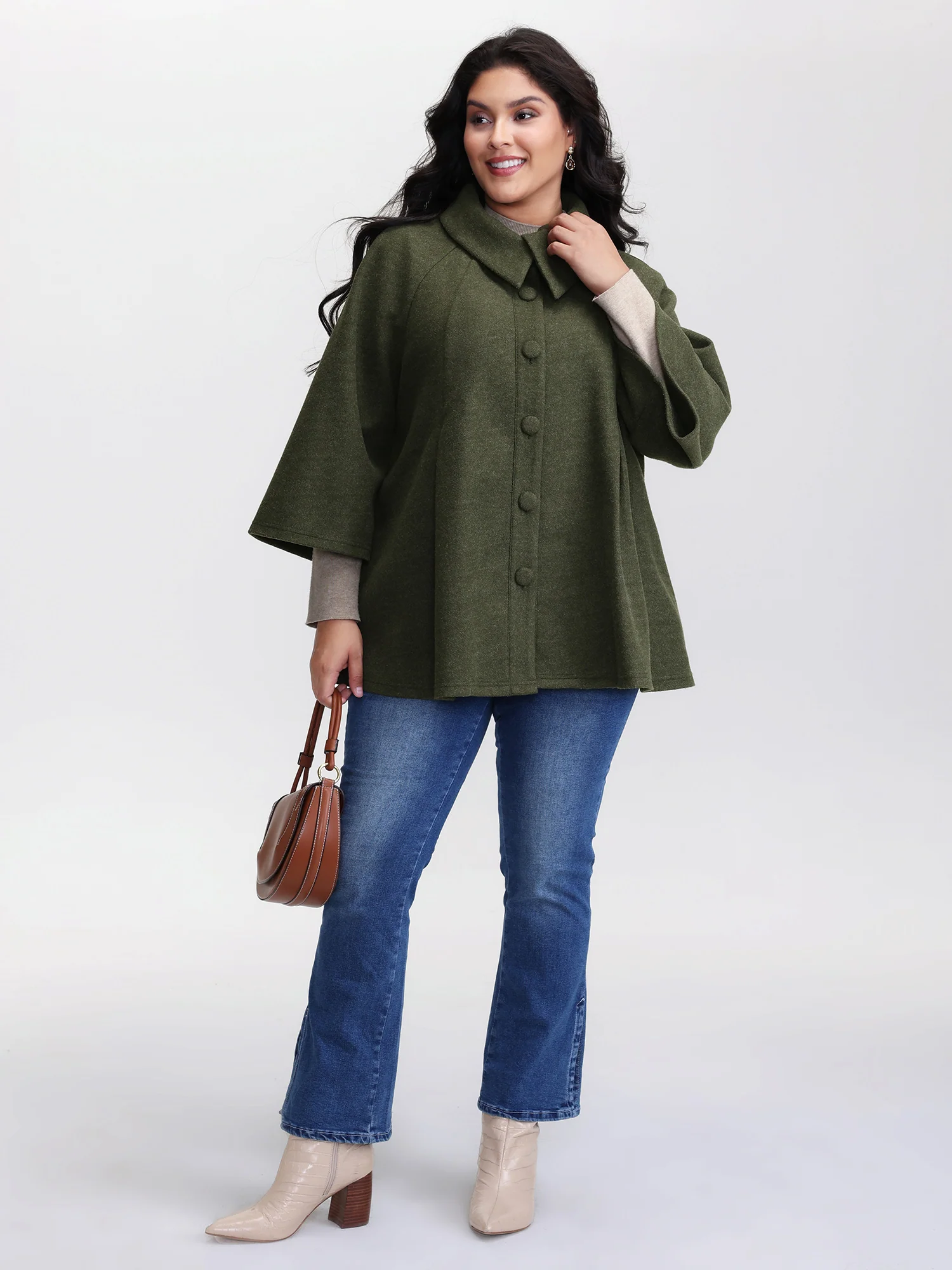 Flared Sleeve A-Line Button Jacket - Image 3