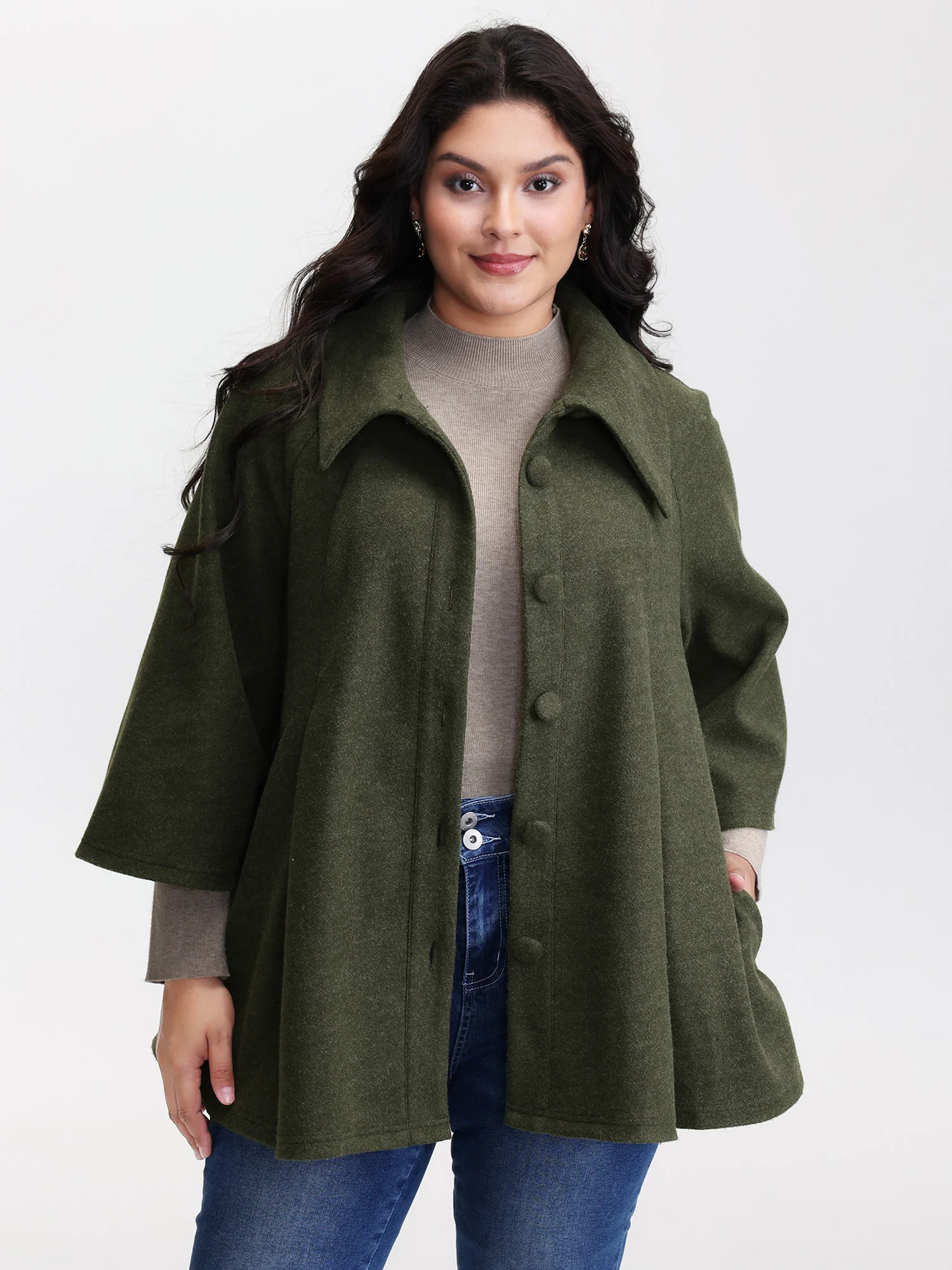 Flared Sleeve A-Line Button Jacket - Image 4