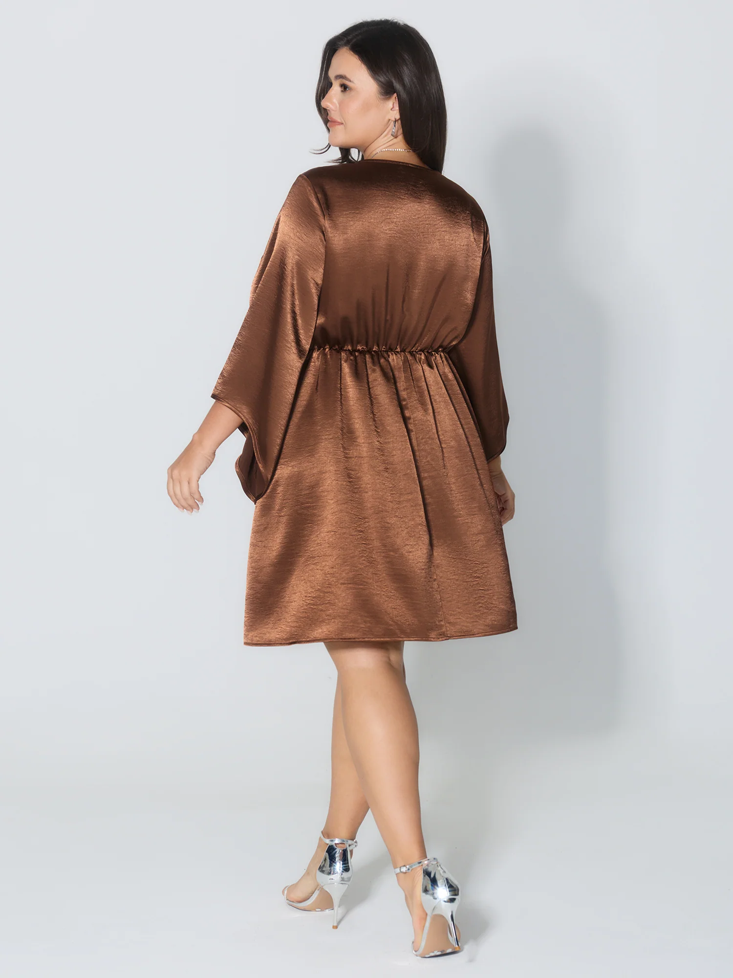 Flared Sleeve Metal Detail Waistline Mini Dress - Image 4