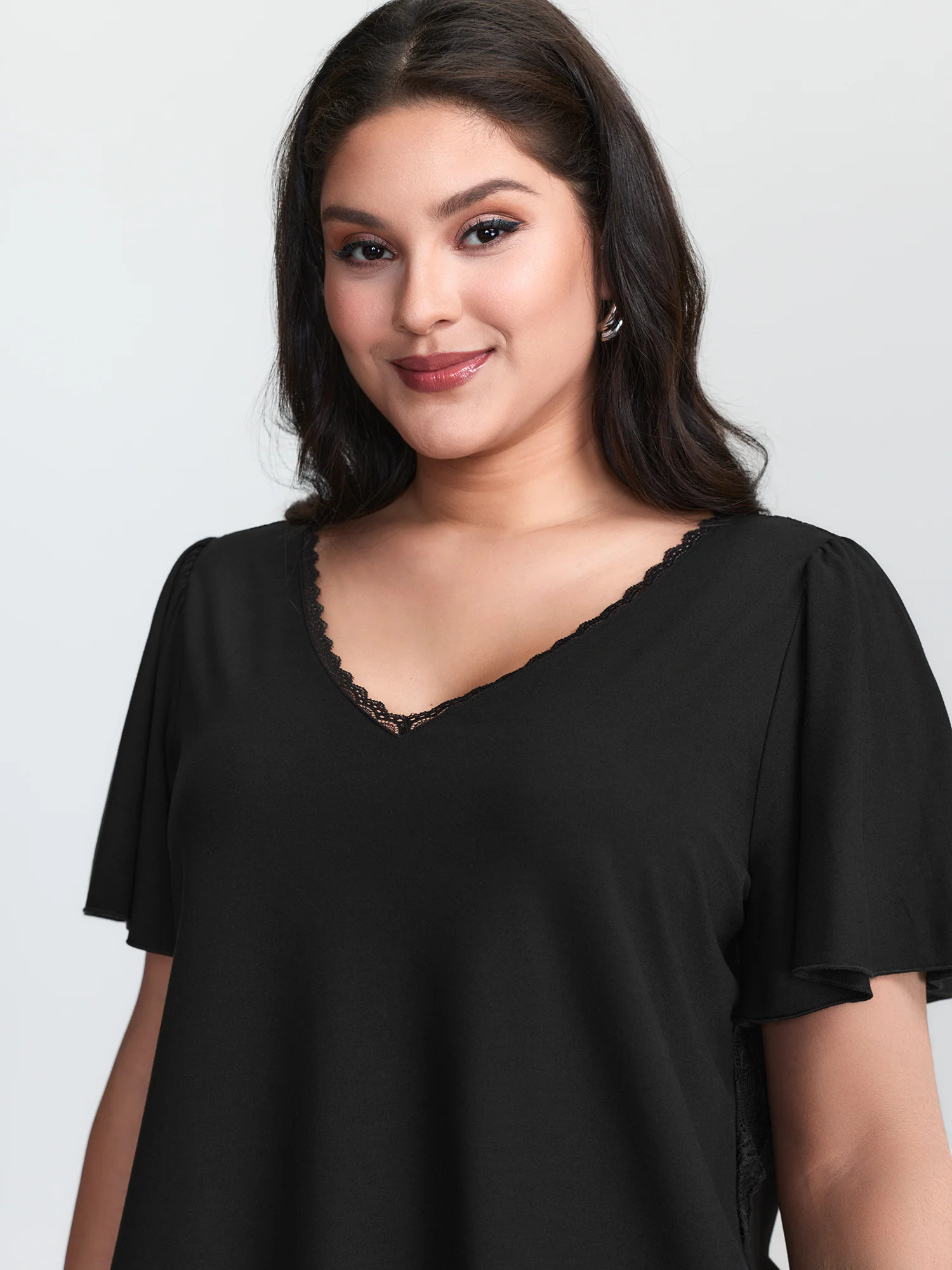 Flared Sleeve Plain V-Neck Knit Top - Image 3