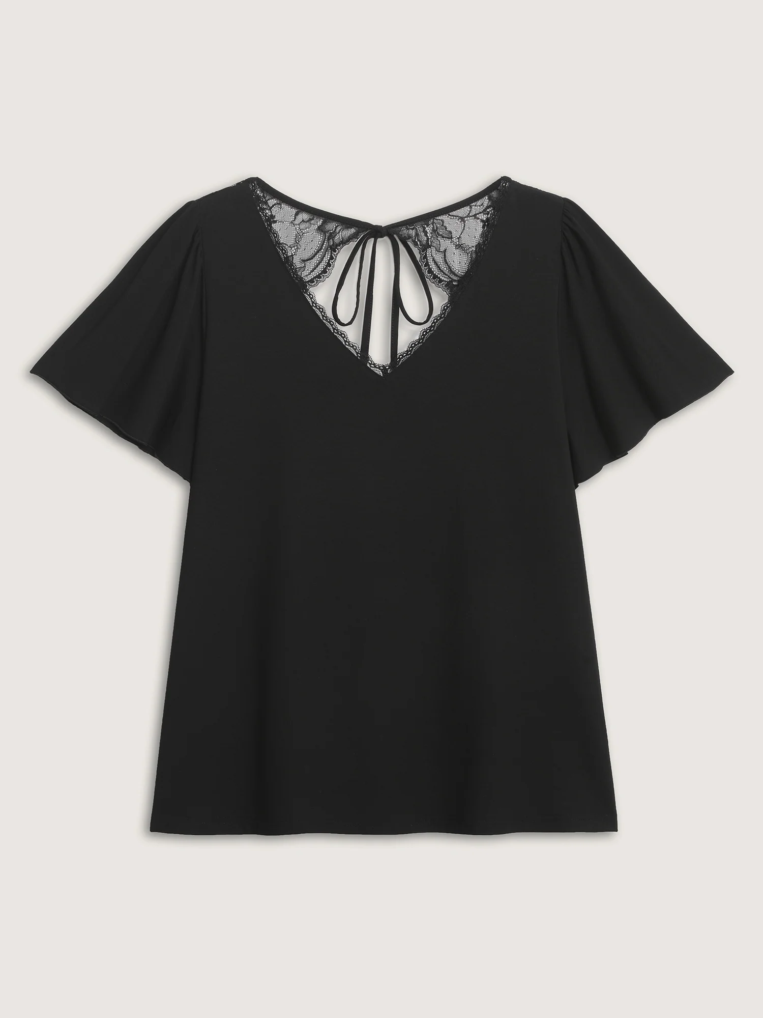 Flared Sleeve Plain V-Neck Knit Top - Image 5