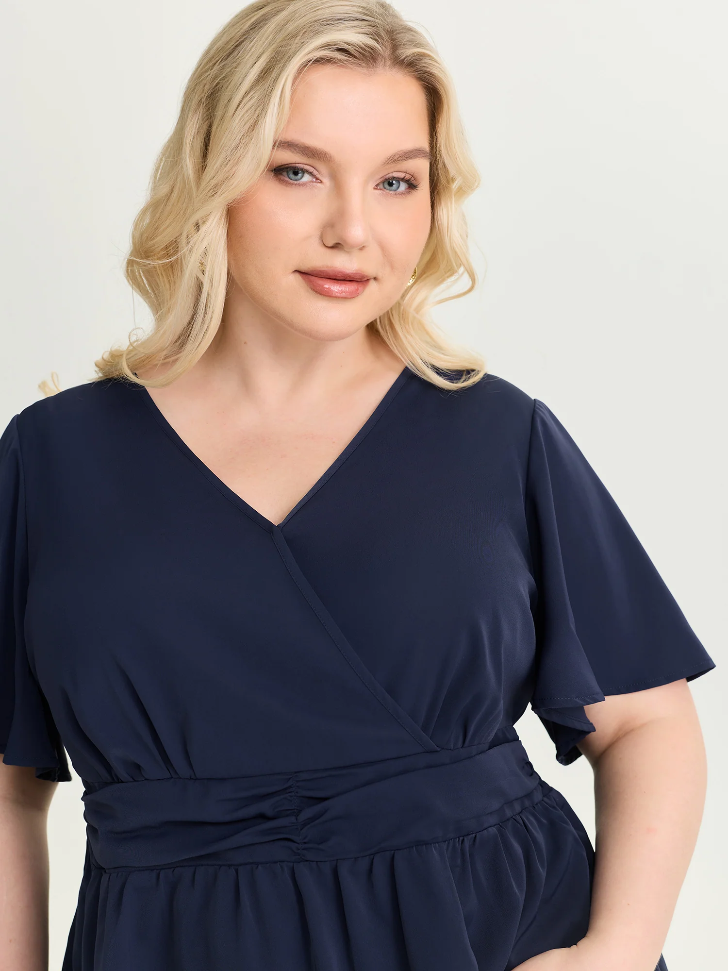 Flared Sleeve Pleated Waist Blouse - Image 2