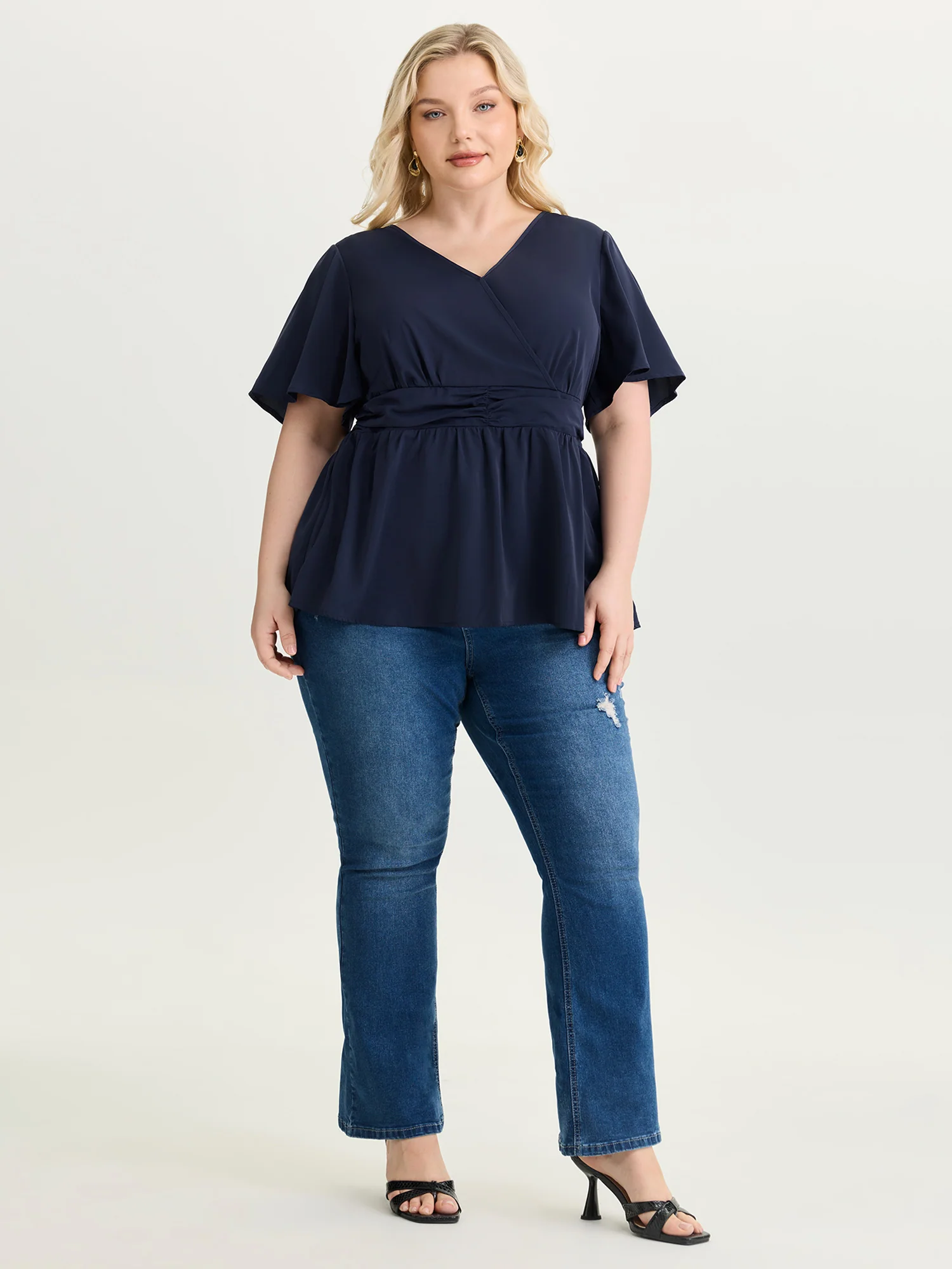 Flared Sleeve Pleated Waist Blouse - Image 3